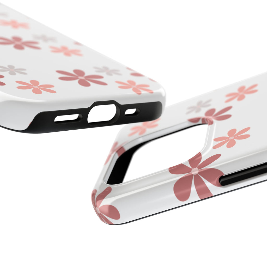 Floral Daisy Tough Phone Case — Pink Retro Flower Pattern, Protective Shockproof Phone Cover
