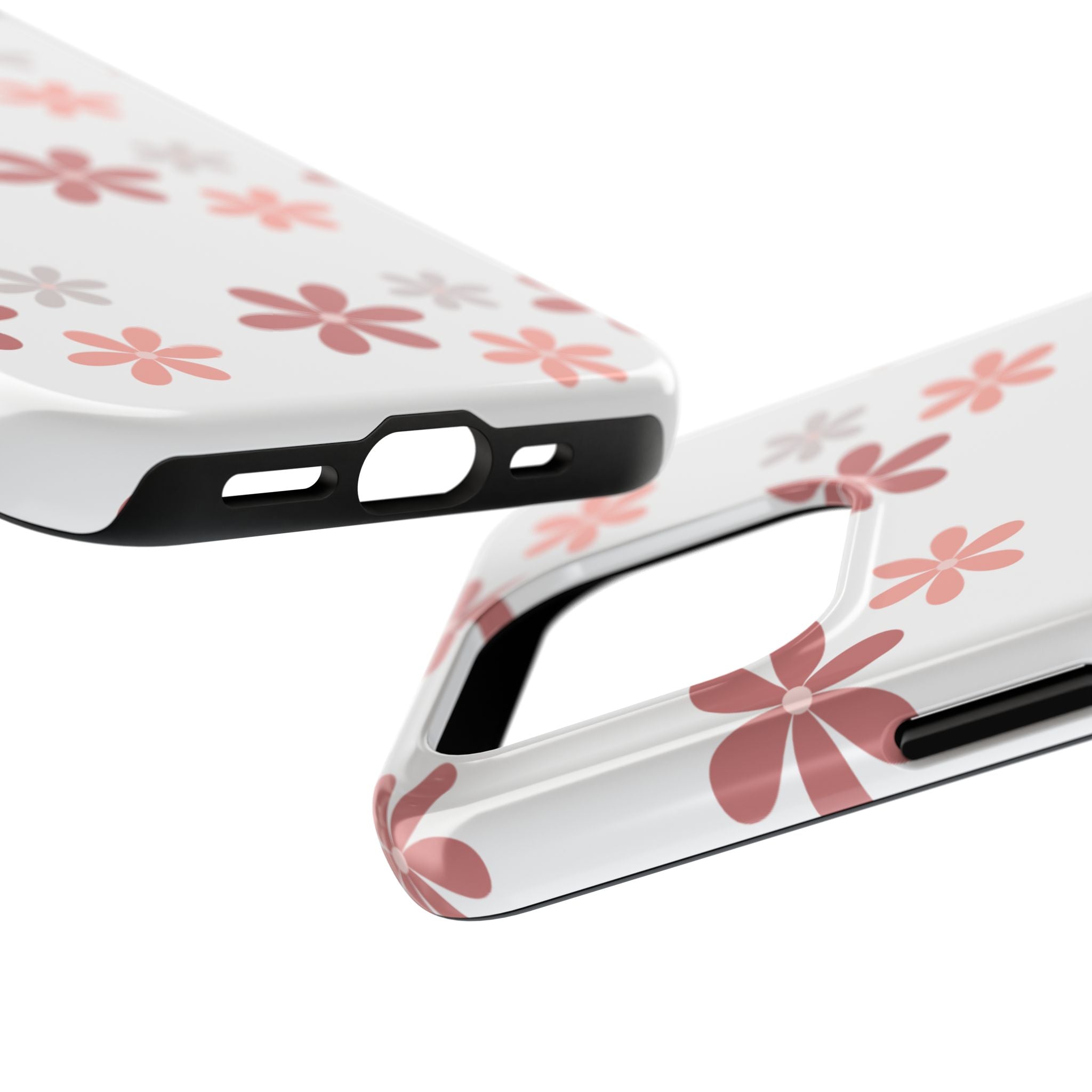 Floral Daisy Tough Phone Case — Pink Retro Flower Pattern, Protective Shockproof Phone Cover