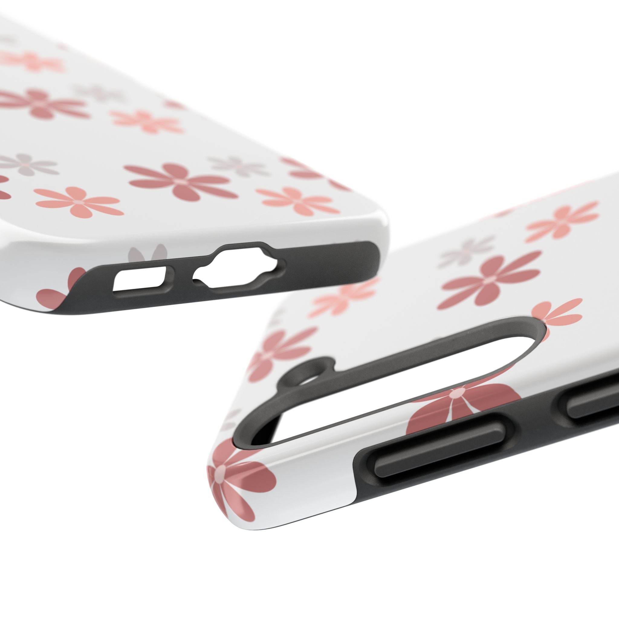 Floral Daisy Tough Phone Case — Pink Retro Flower Pattern, Protective Shockproof Phone Cover