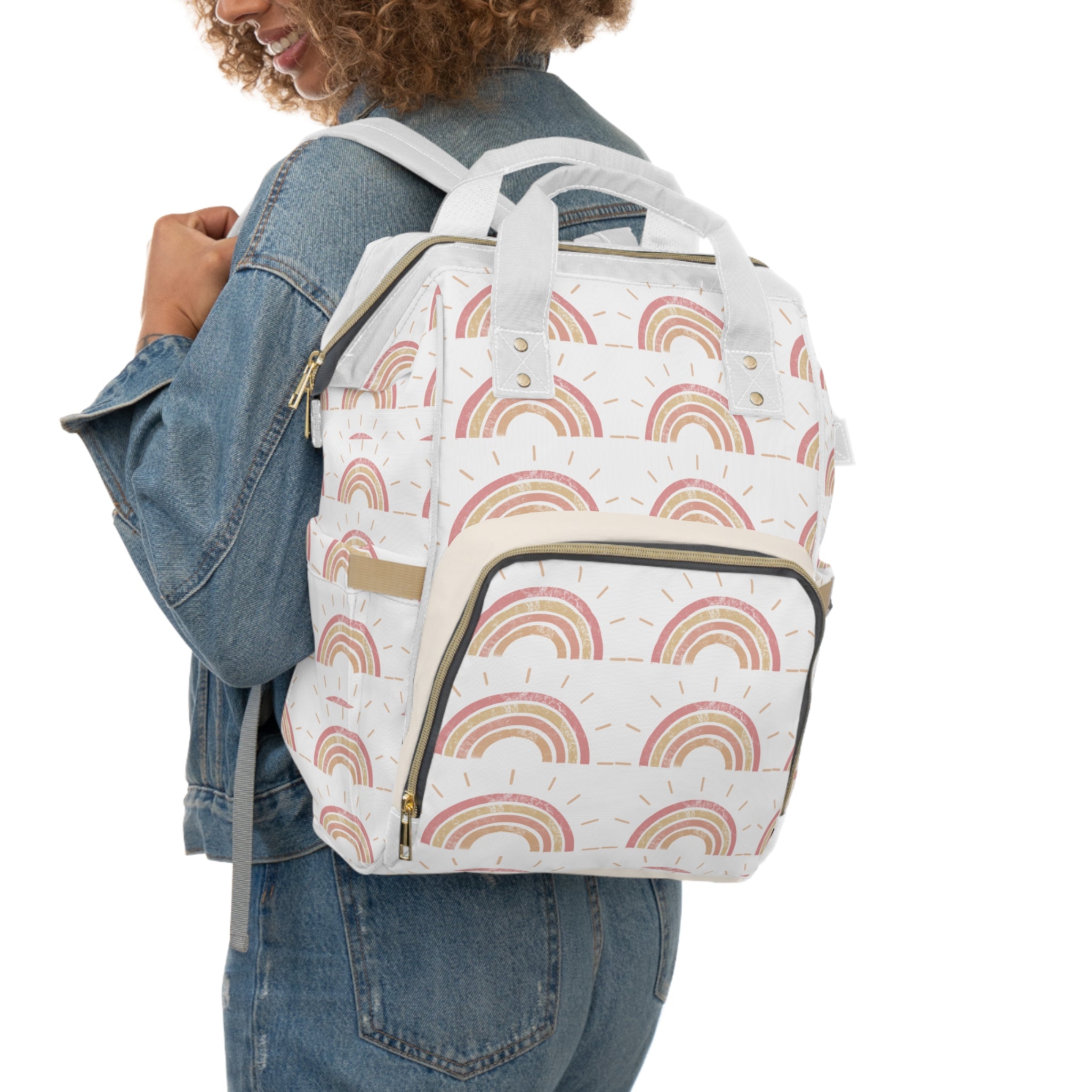 Pastel Boho Rainbow Diaper Backpack — Multifunctional Baby Changing Bag