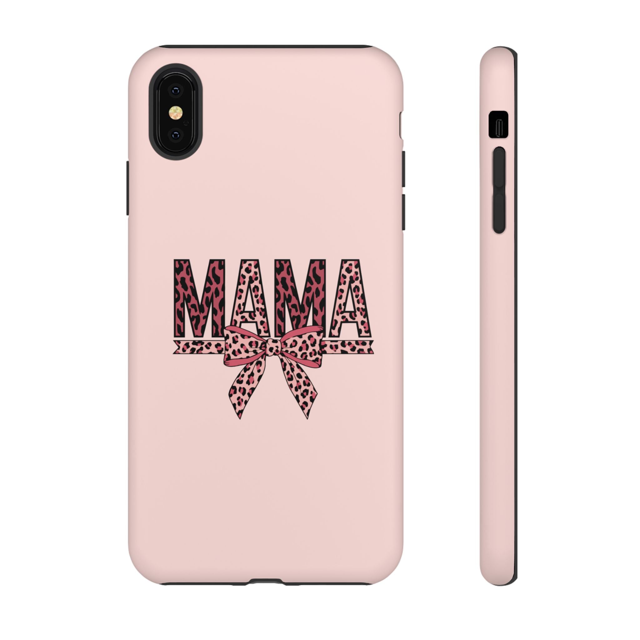 Mama Leopard Bow Phone Case — Pink Tough Protective iPhone Cover