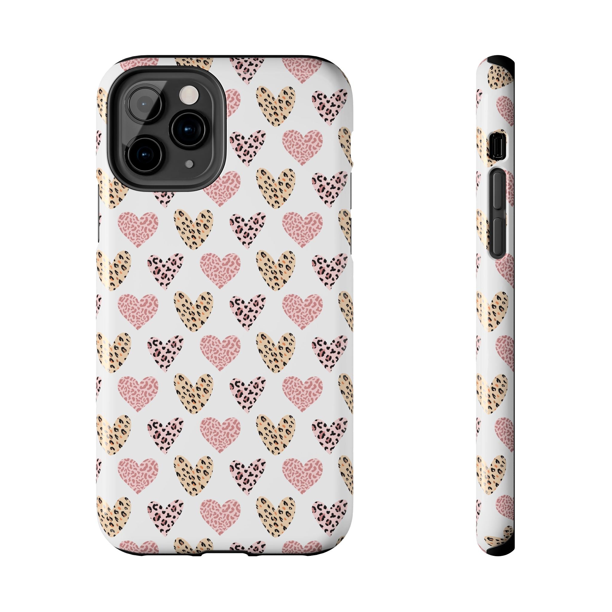 Heart Leopard Tough Phone Case — Pink & Gold Animal Print Protective Phone Cover