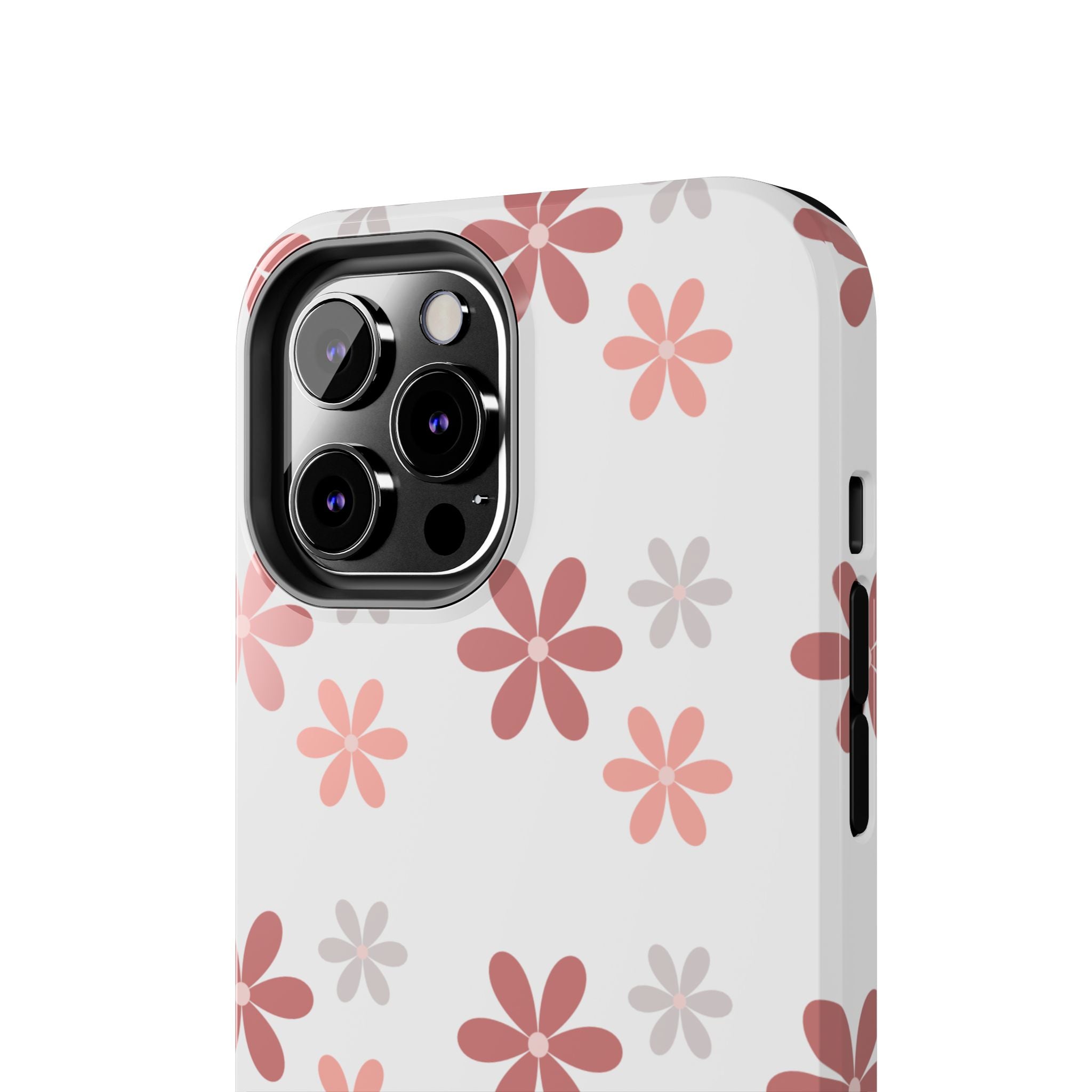 Floral Daisy Tough Phone Case — Pink Retro Flower Pattern, Protective Shockproof Phone Cover