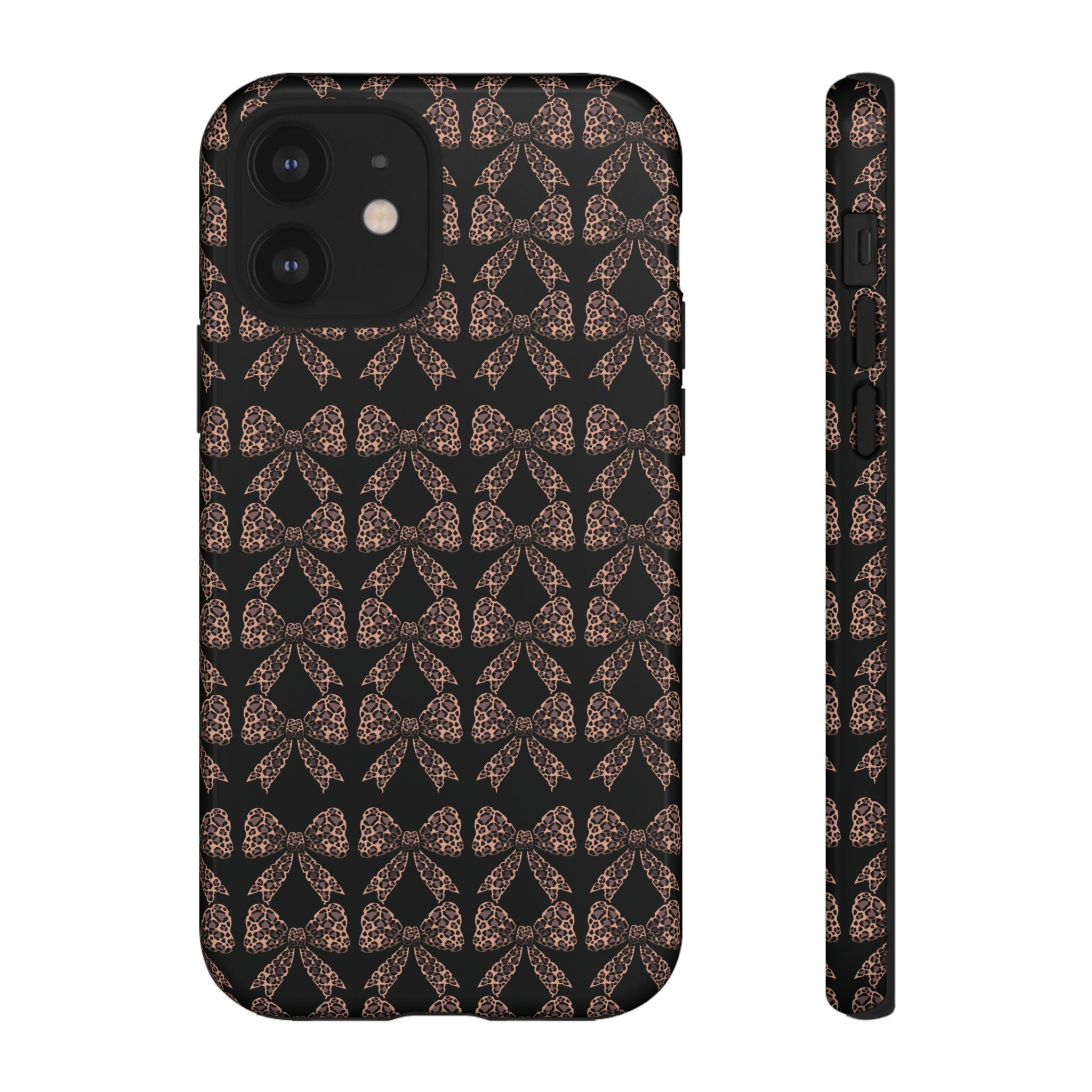 Leopard Print Bow Tough Phone Case — Black & Gold Pattern