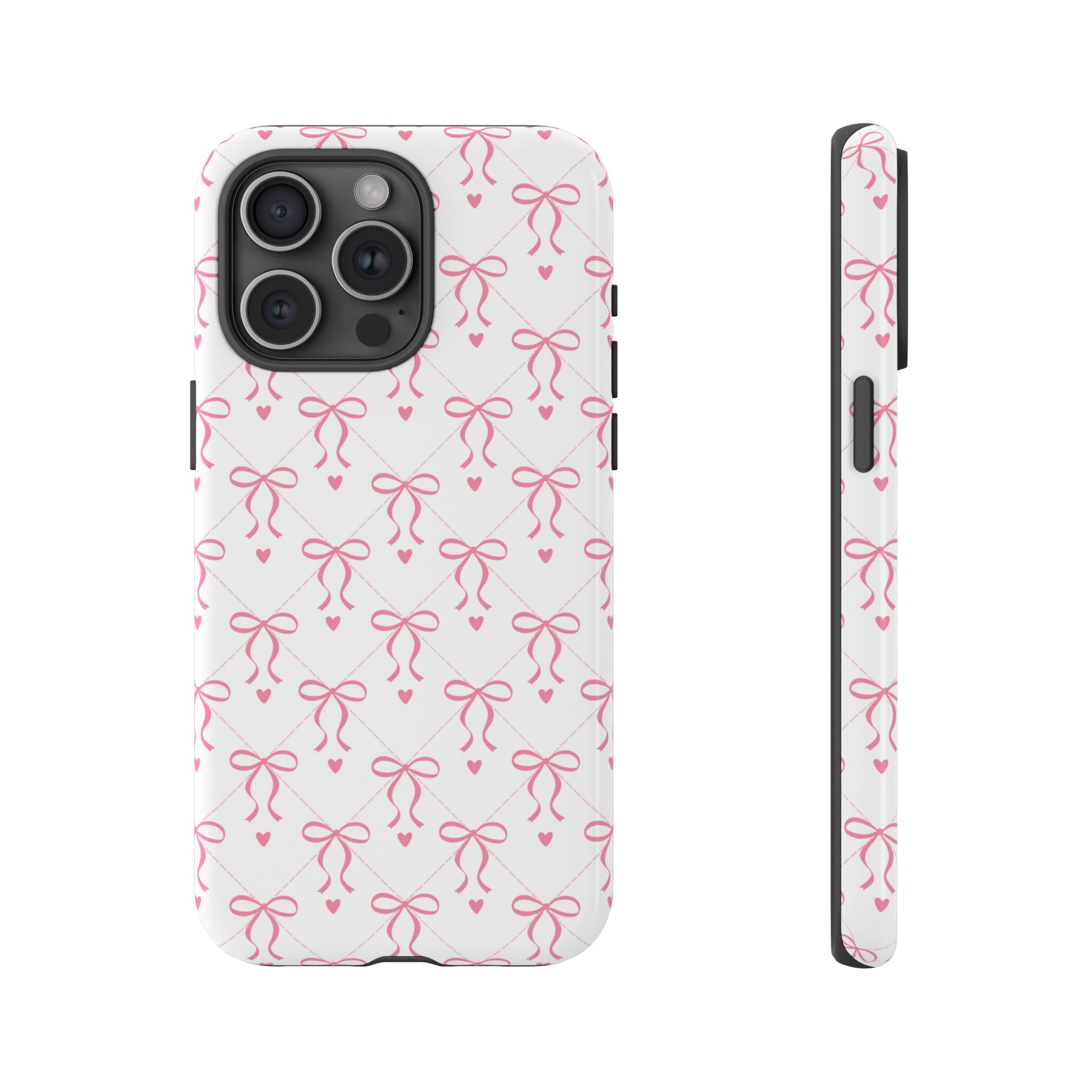 Pink Bow Pattern Phone Case — Cute Feminine Tough Case