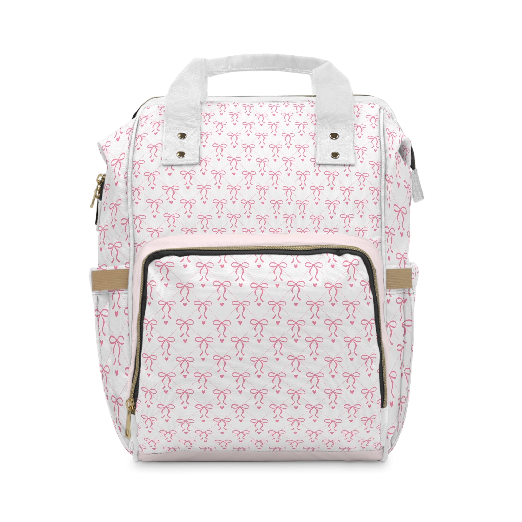 Pink Bow Pattern Diaper Backpack — Multifunctional Baby Changing Bag for Moms & Dads