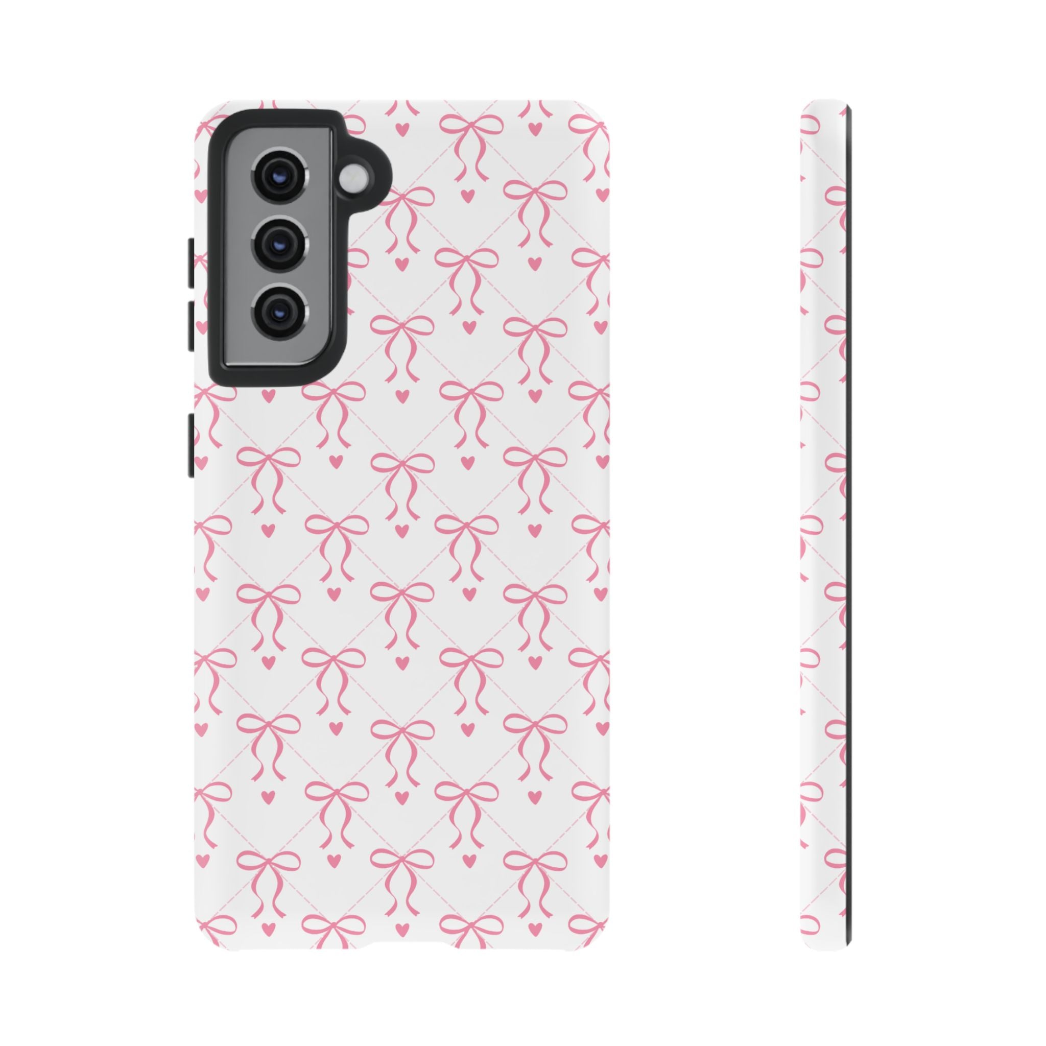 Pink Bow Pattern Phone Case — Cute Feminine Tough Case