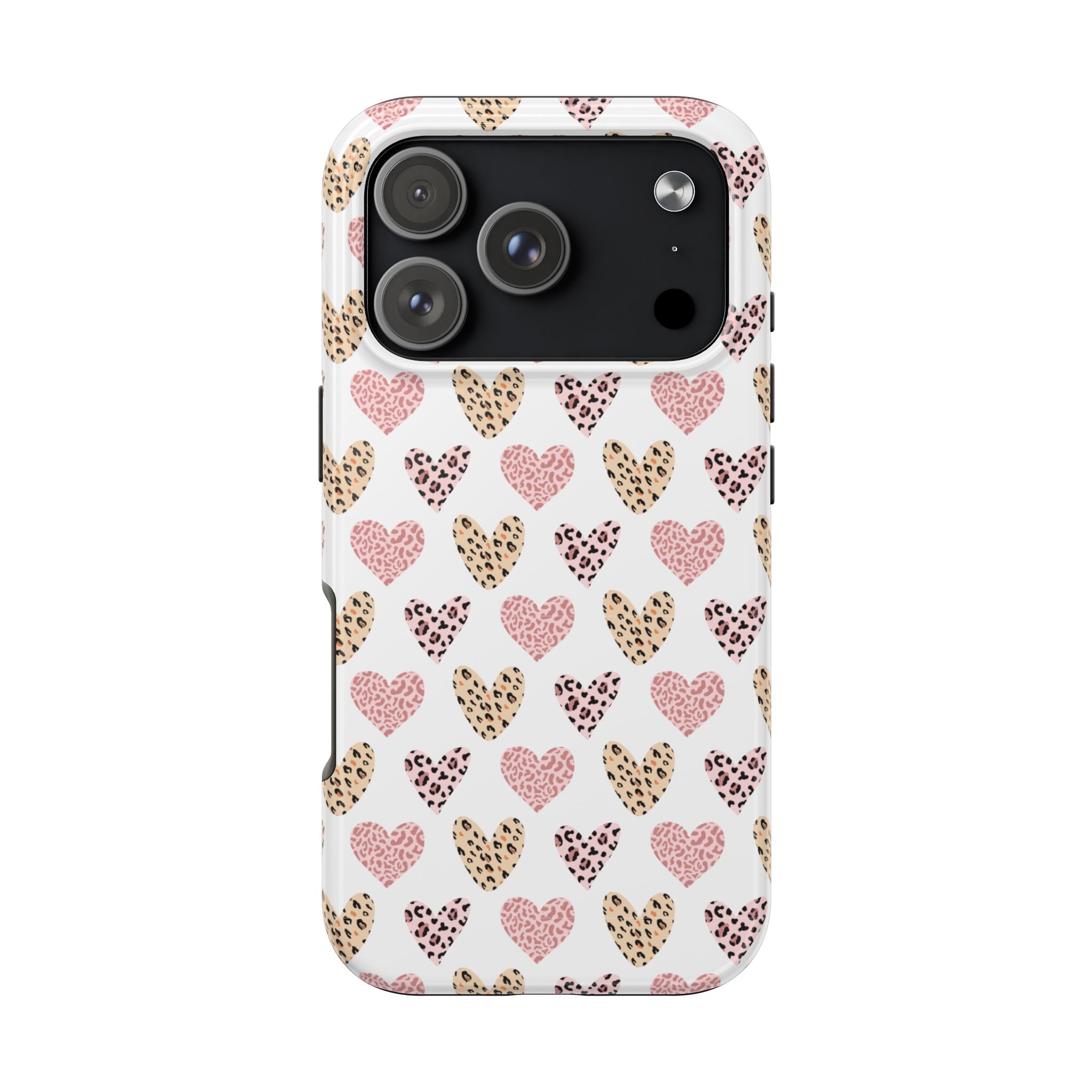 Heart Leopard Tough Phone Case — Pink & Gold Animal Print Protective Phone Cover