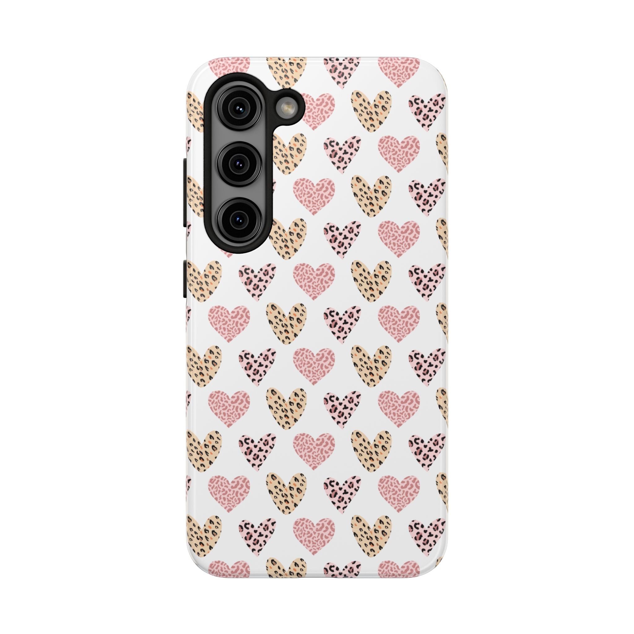 Heart Leopard Tough Phone Case — Pink & Gold Animal Print Protective Phone Cover