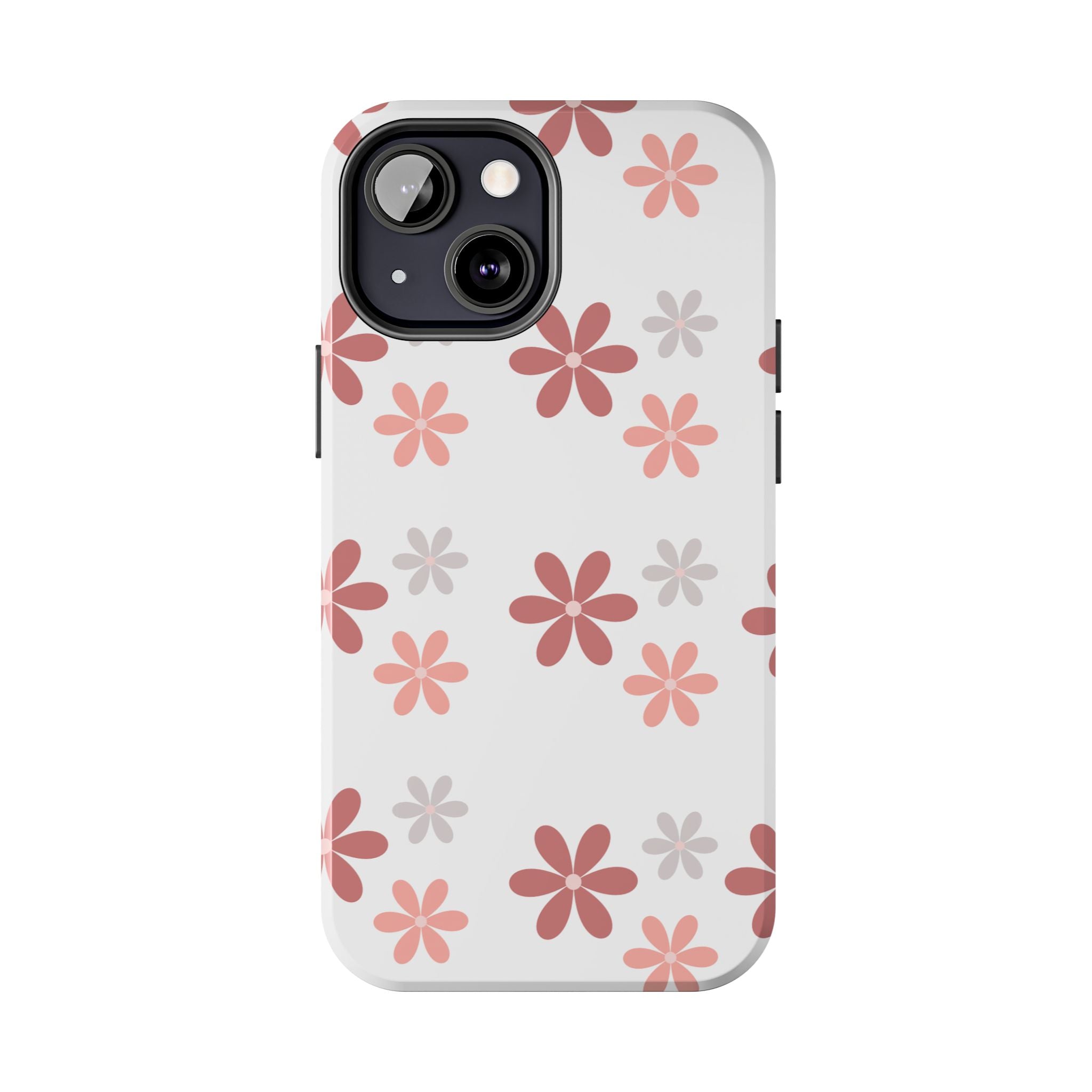 Floral Daisy Tough Phone Case — Pink Retro Flower Pattern, Protective Shockproof Phone Cover