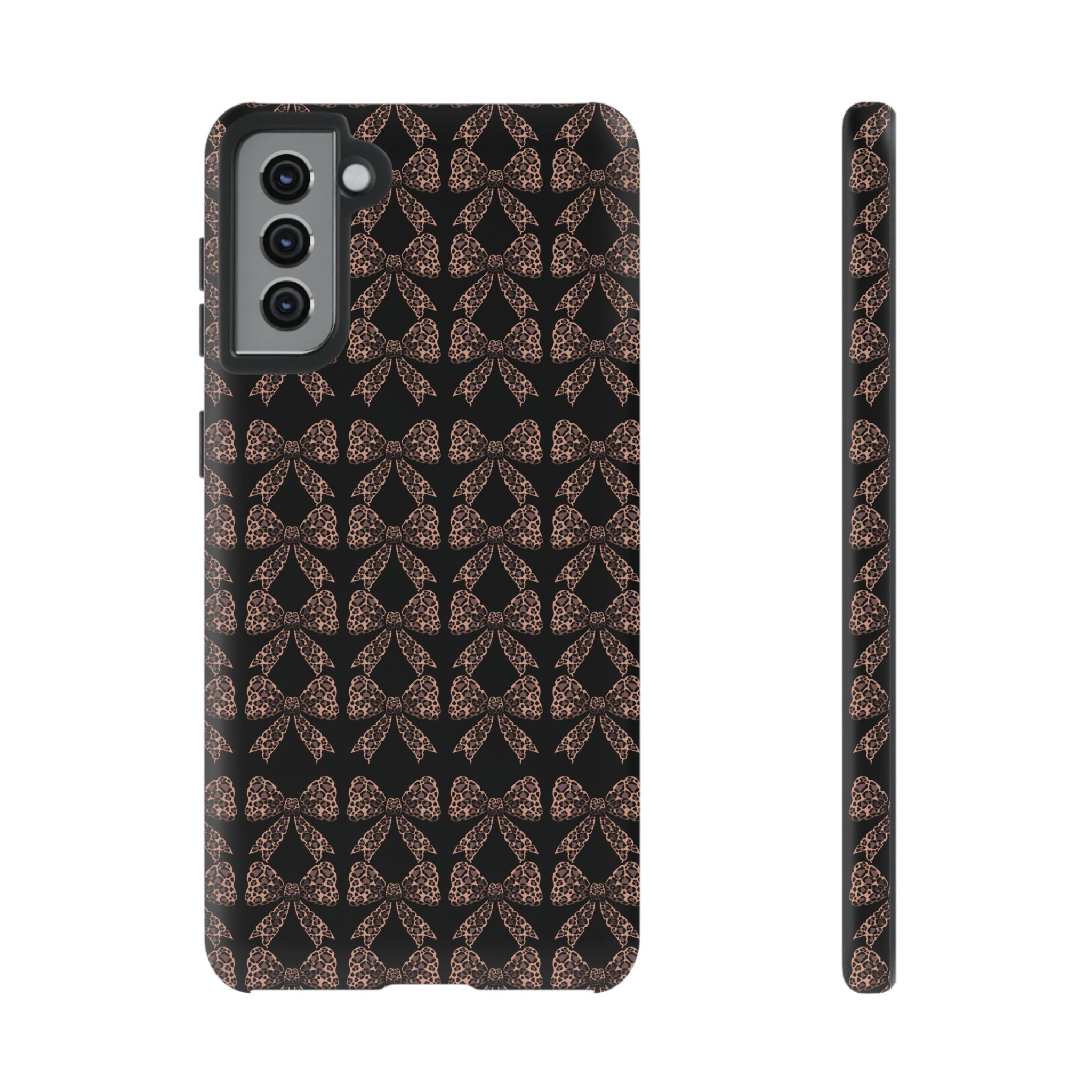 Leopard Print Bow Tough Phone Case — Black & Gold Pattern