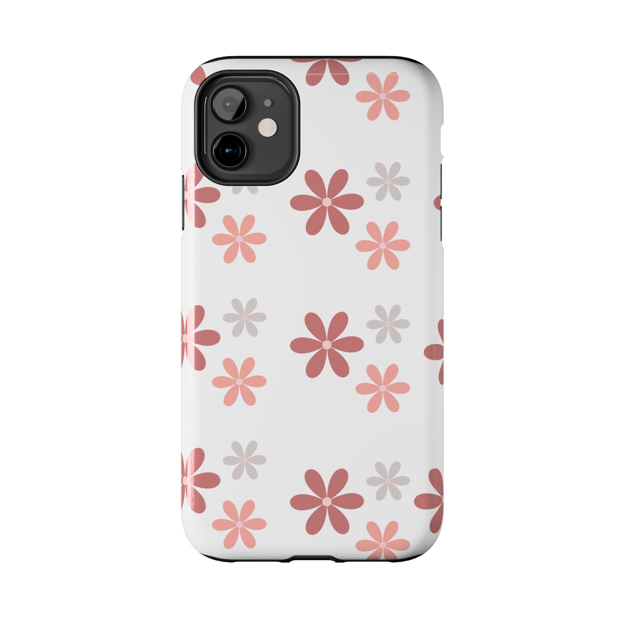 Floral Daisy Tough Phone Case — Pink Retro Flower Pattern, Protective Shockproof Phone Cover
