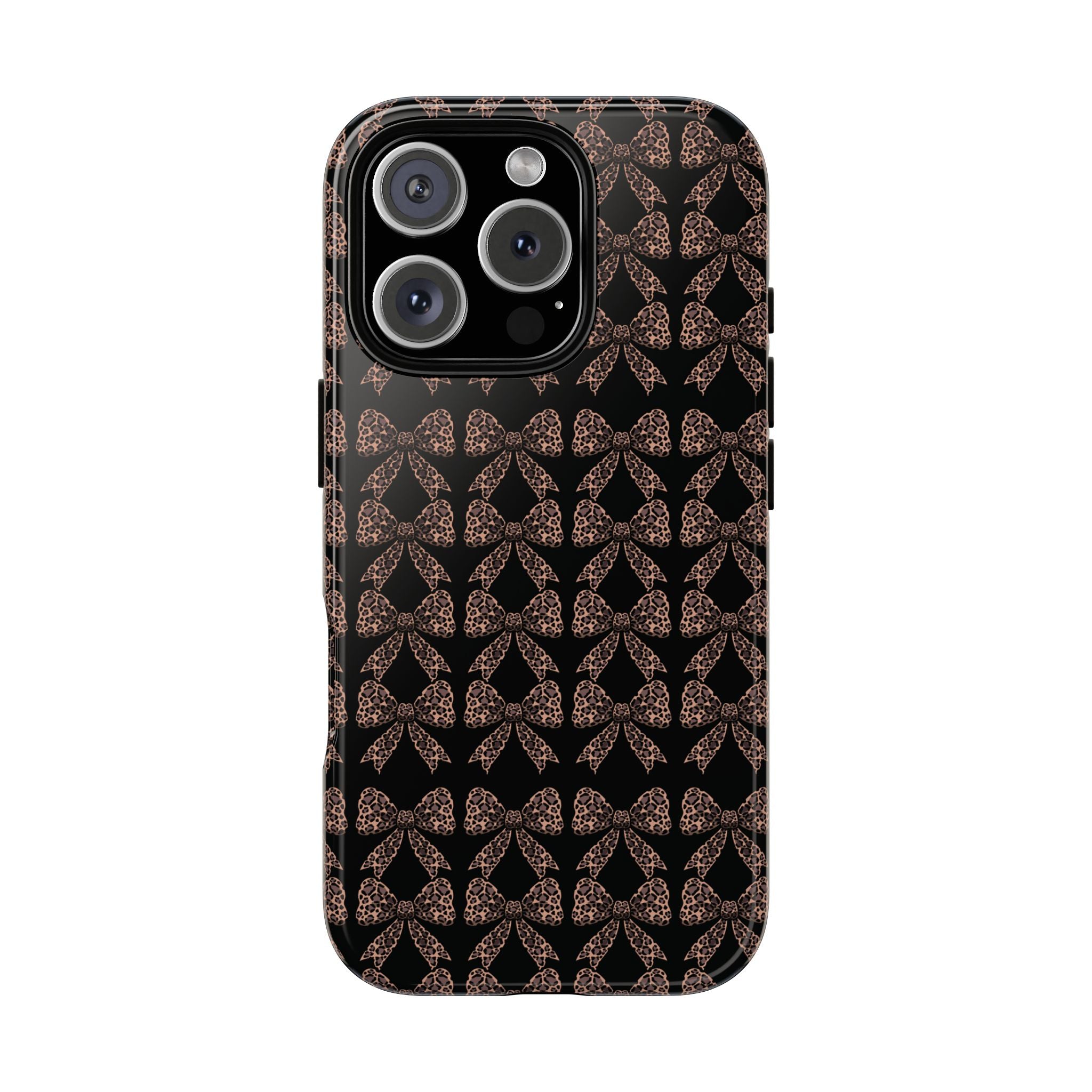 Leopard Print Bow Tough Phone Case — Black & Gold Pattern