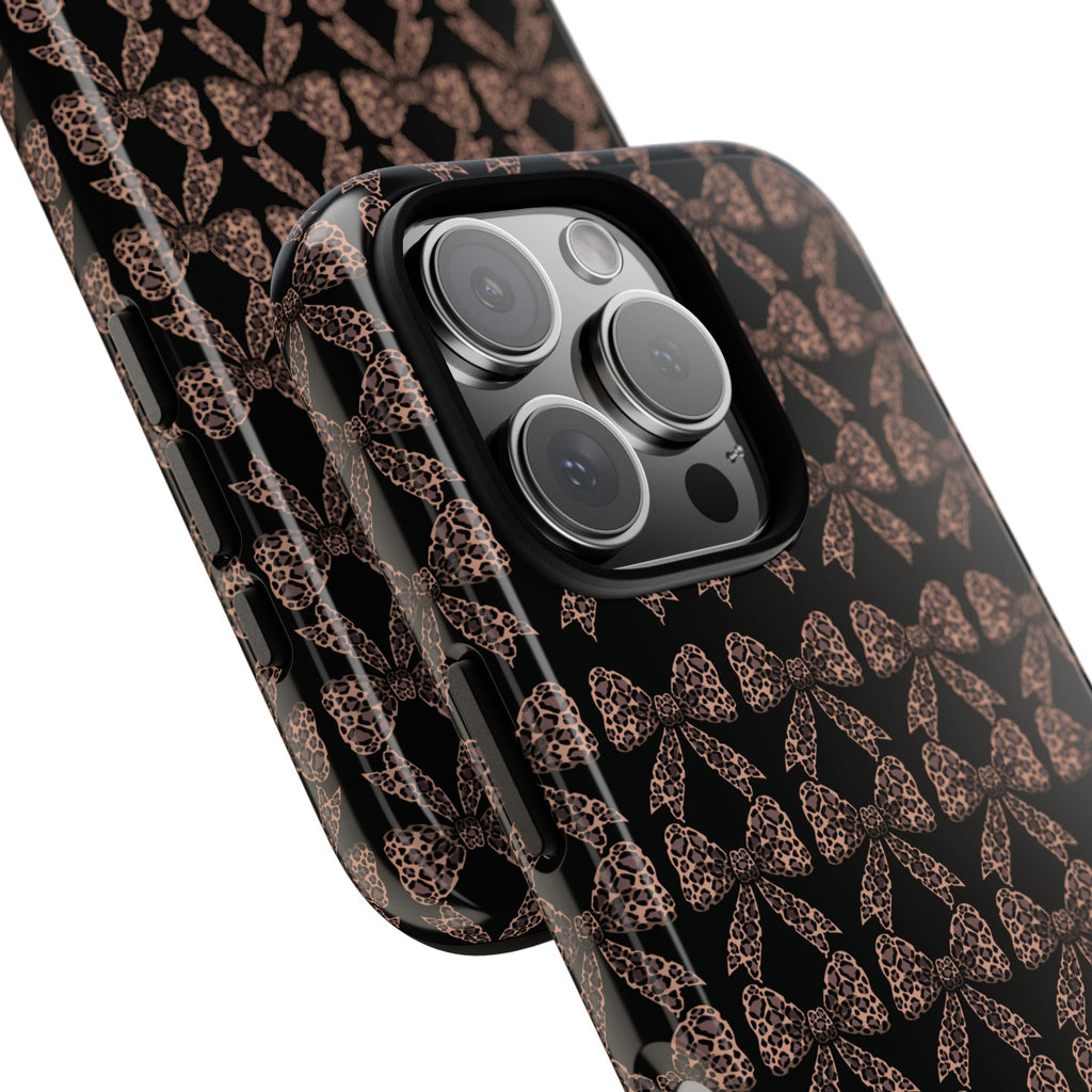 Leopard Print Bow Tough Phone Case — Black & Gold Pattern