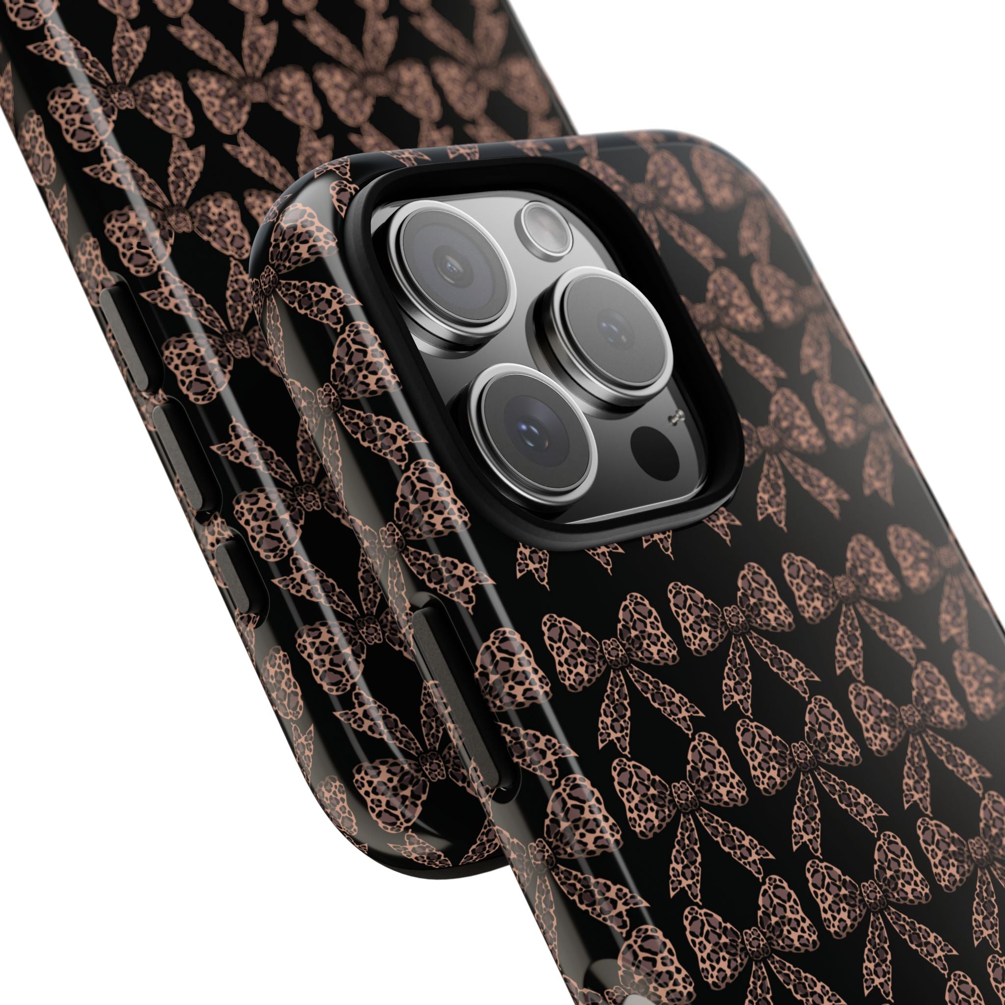 Leopard Print Bow Tough Phone Case — Black & Gold Pattern