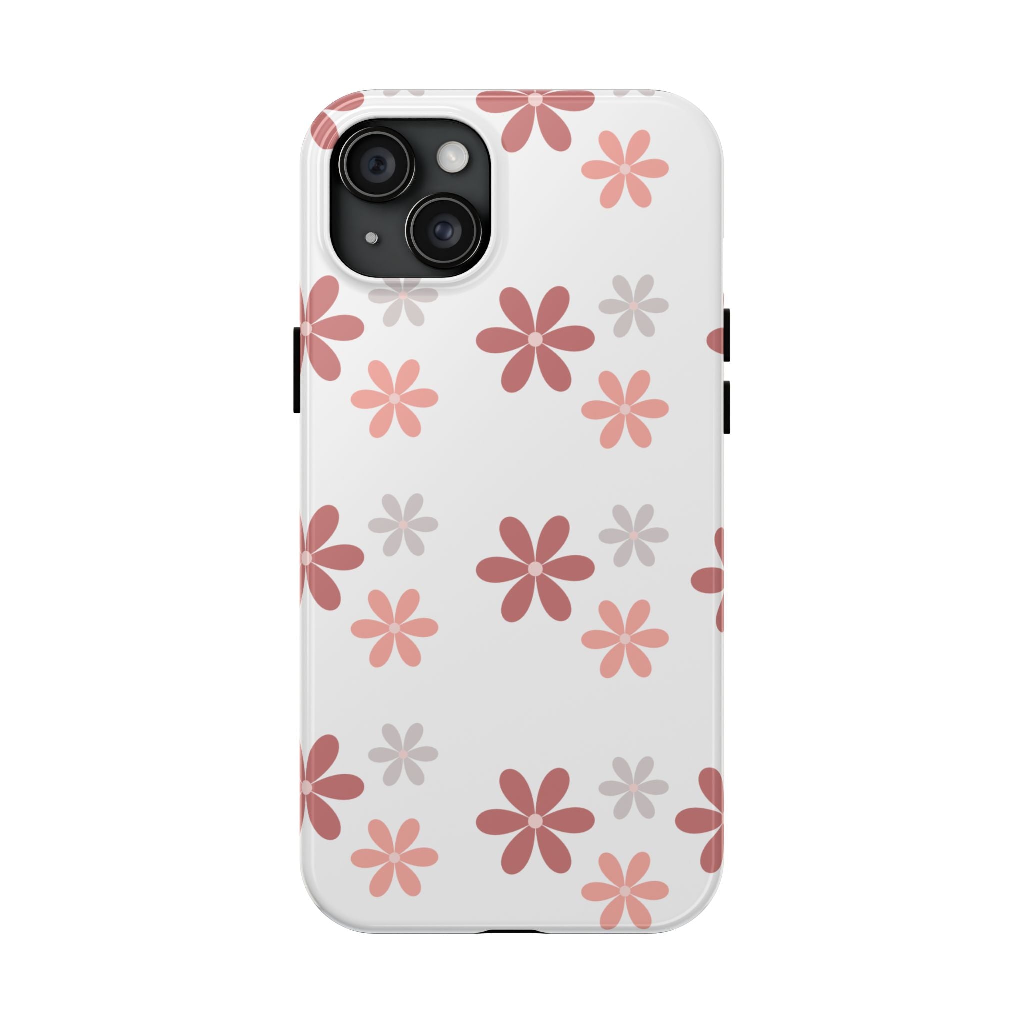 Floral Daisy Tough Phone Case — Pink Retro Flower Pattern, Protective Shockproof Phone Cover