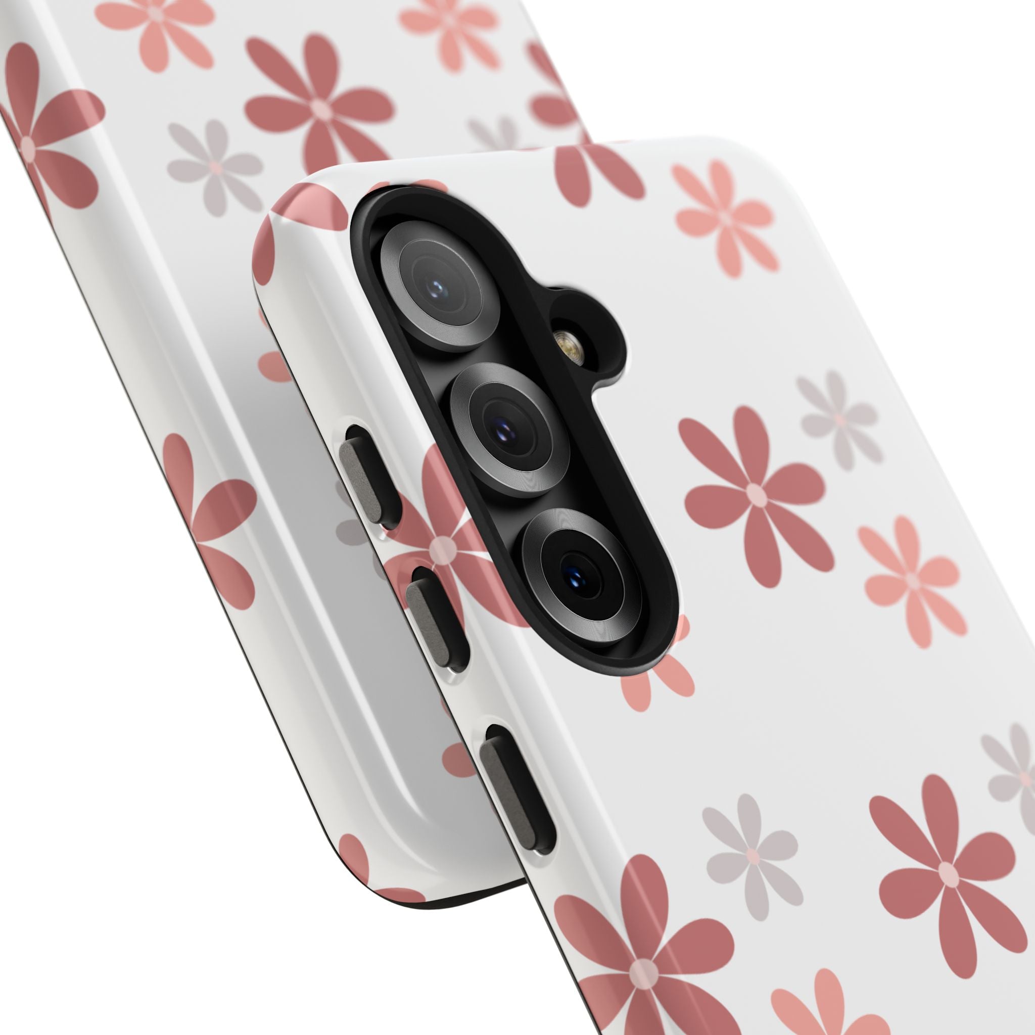 Floral Daisy Tough Phone Case — Pink Retro Flower Pattern, Protective Shockproof Phone Cover