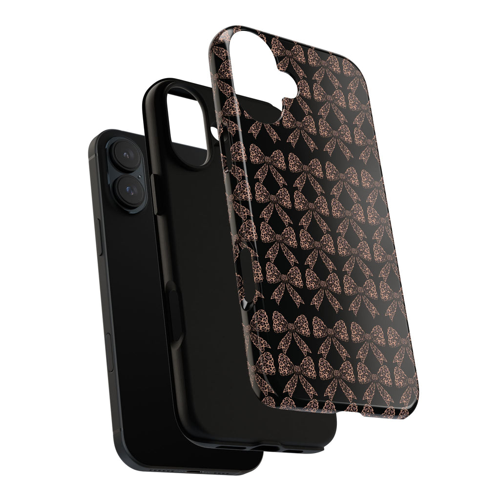 Leopard Print Bow Tough Phone Case — Black & Gold Pattern
