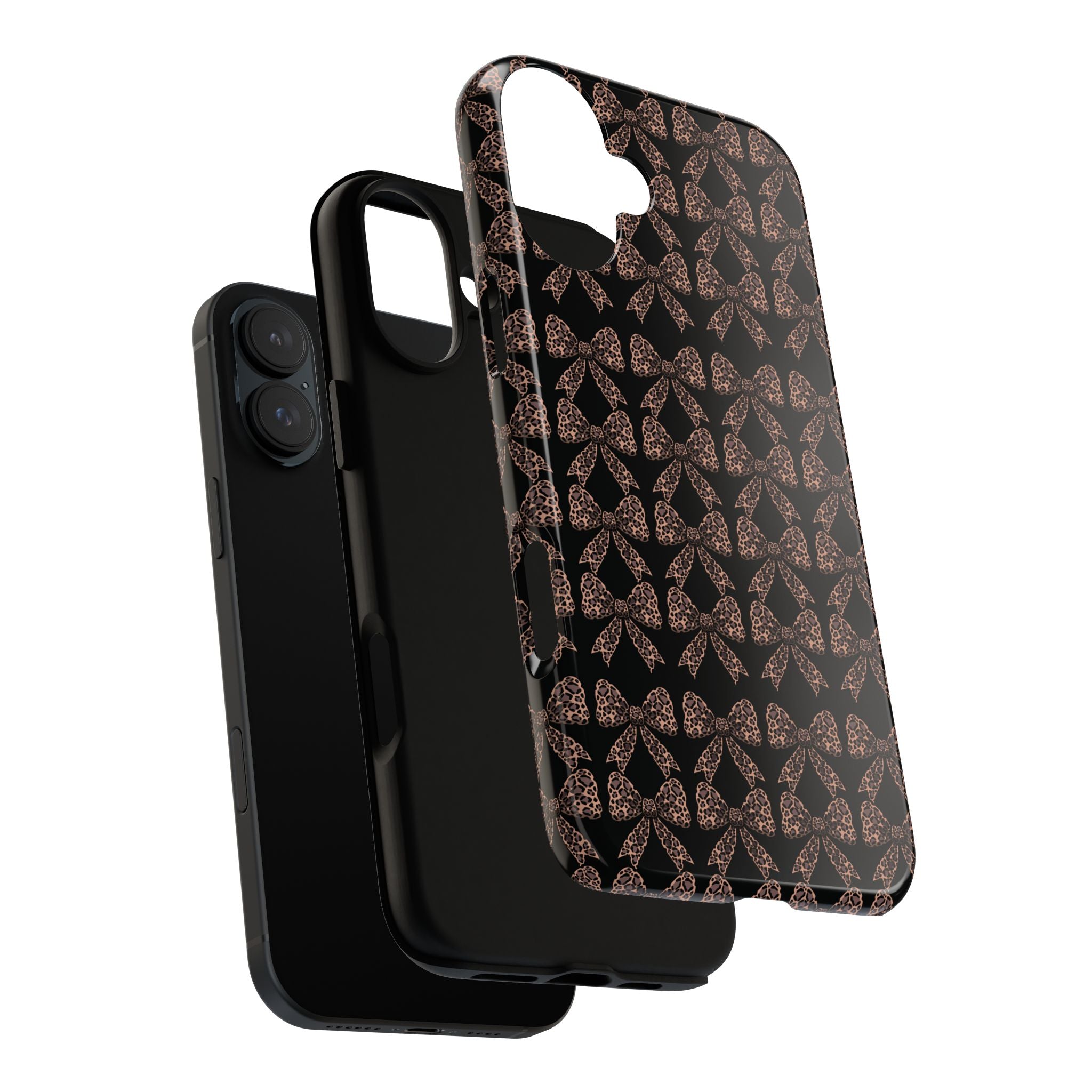 Leopard Print Bow Tough Phone Case — Black & Gold Pattern