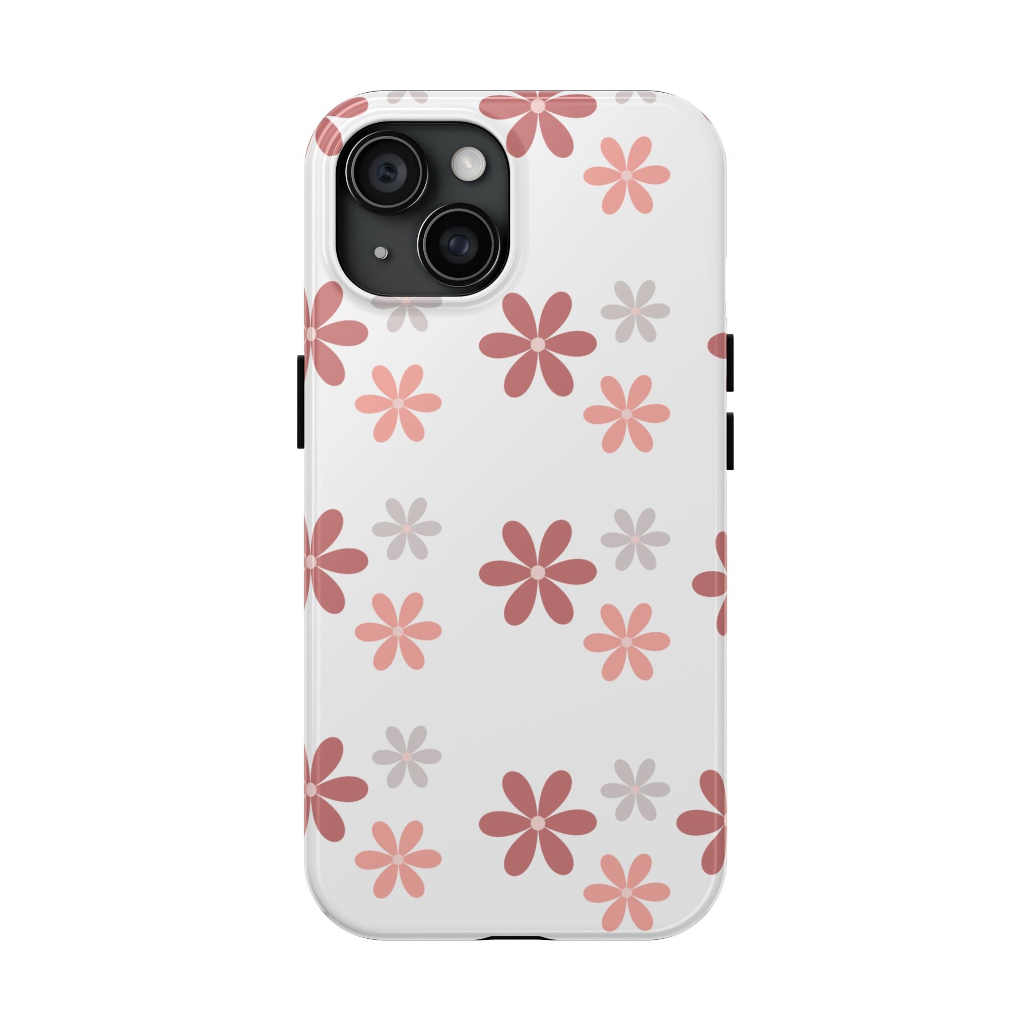 Floral Daisy Tough Phone Case — Pink Retro Flower Pattern, Protective Shockproof Phone Cover