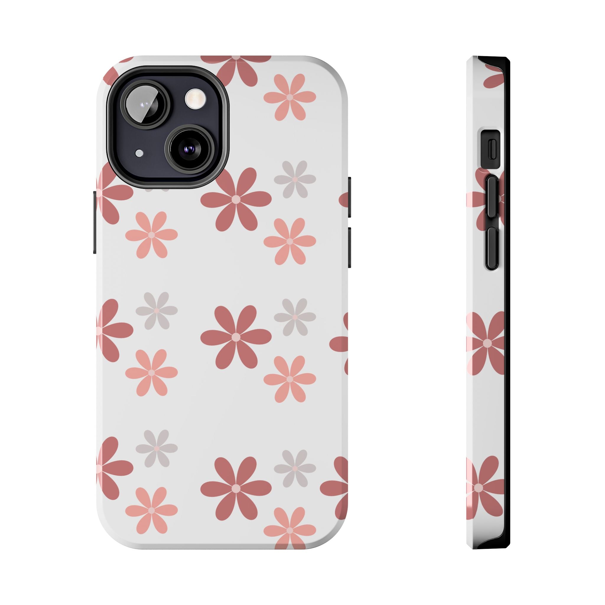 Floral Daisy Tough Phone Case — Pink Retro Flower Pattern, Protective Shockproof Phone Cover