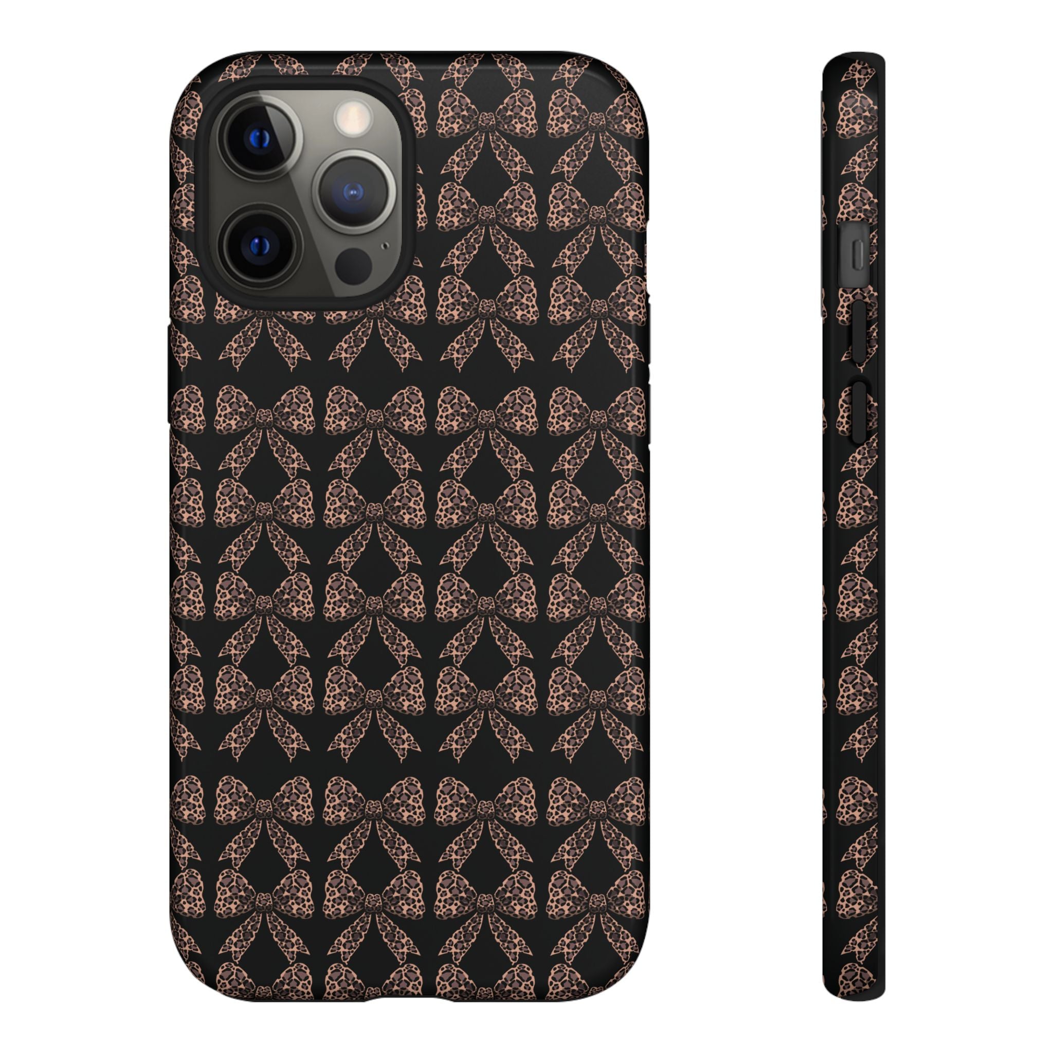 Leopard Print Bow Tough Phone Case — Black & Gold Pattern