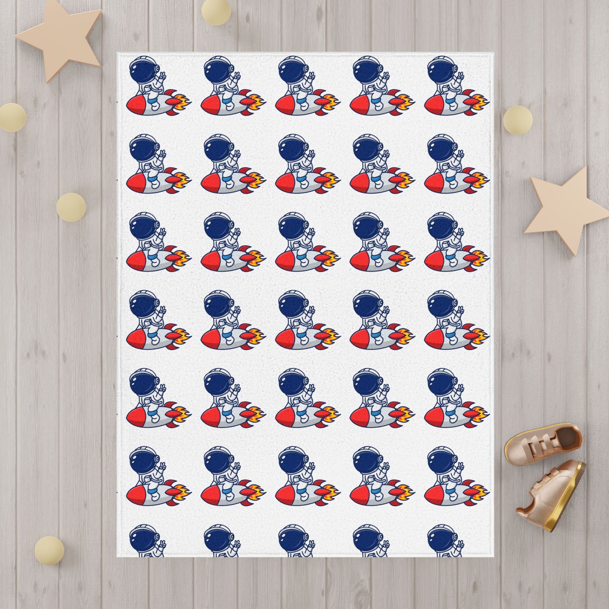 Toddler Blanket — Cute Astronaut Rocket Pattern Soft Baby Throw for Kids