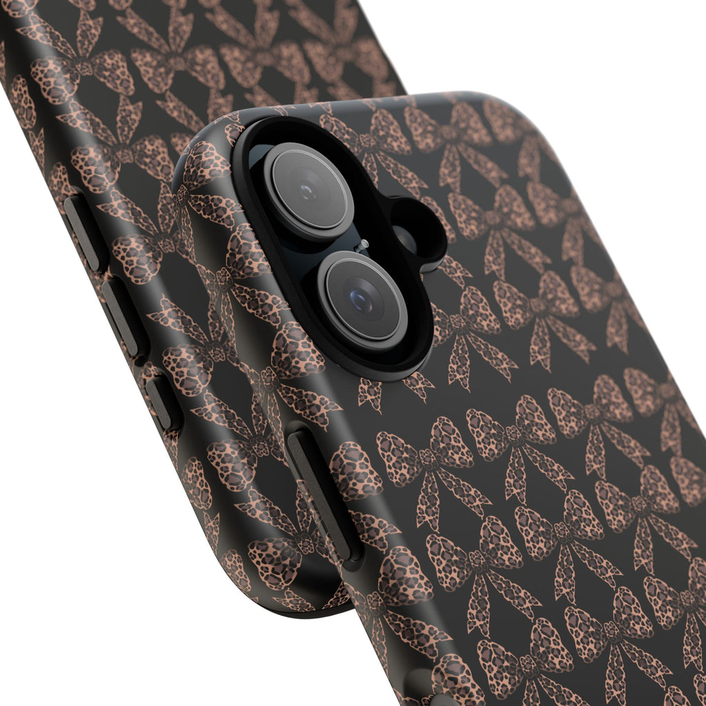 Leopard Print Bow Tough Phone Case — Black & Gold Pattern
