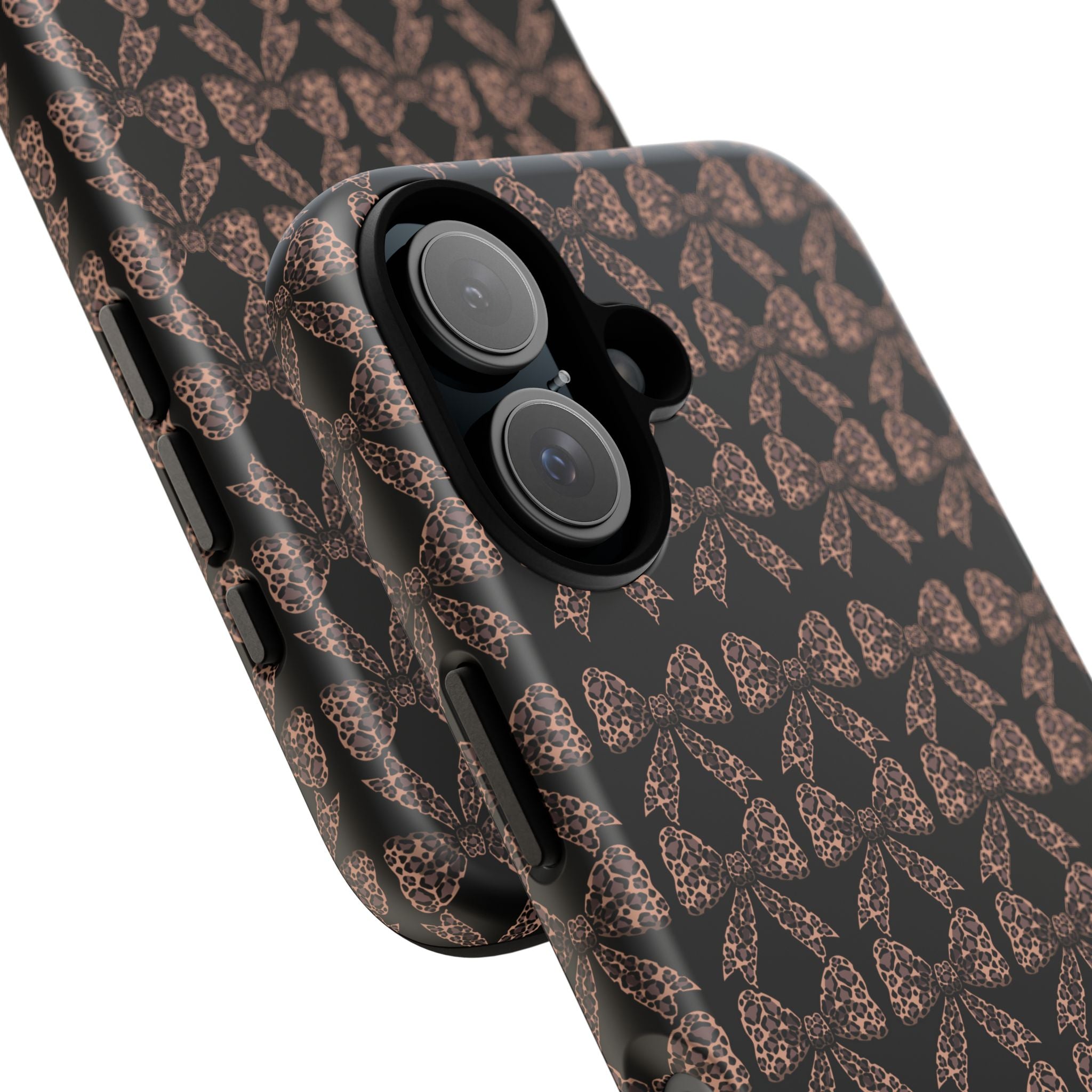 Leopard Print Bow Tough Phone Case — Black & Gold Pattern