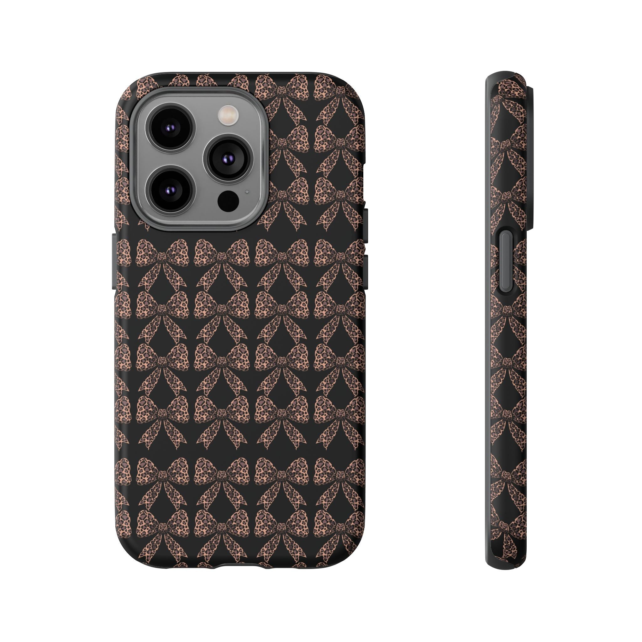 Leopard Print Bow Tough Phone Case — Black & Gold Pattern