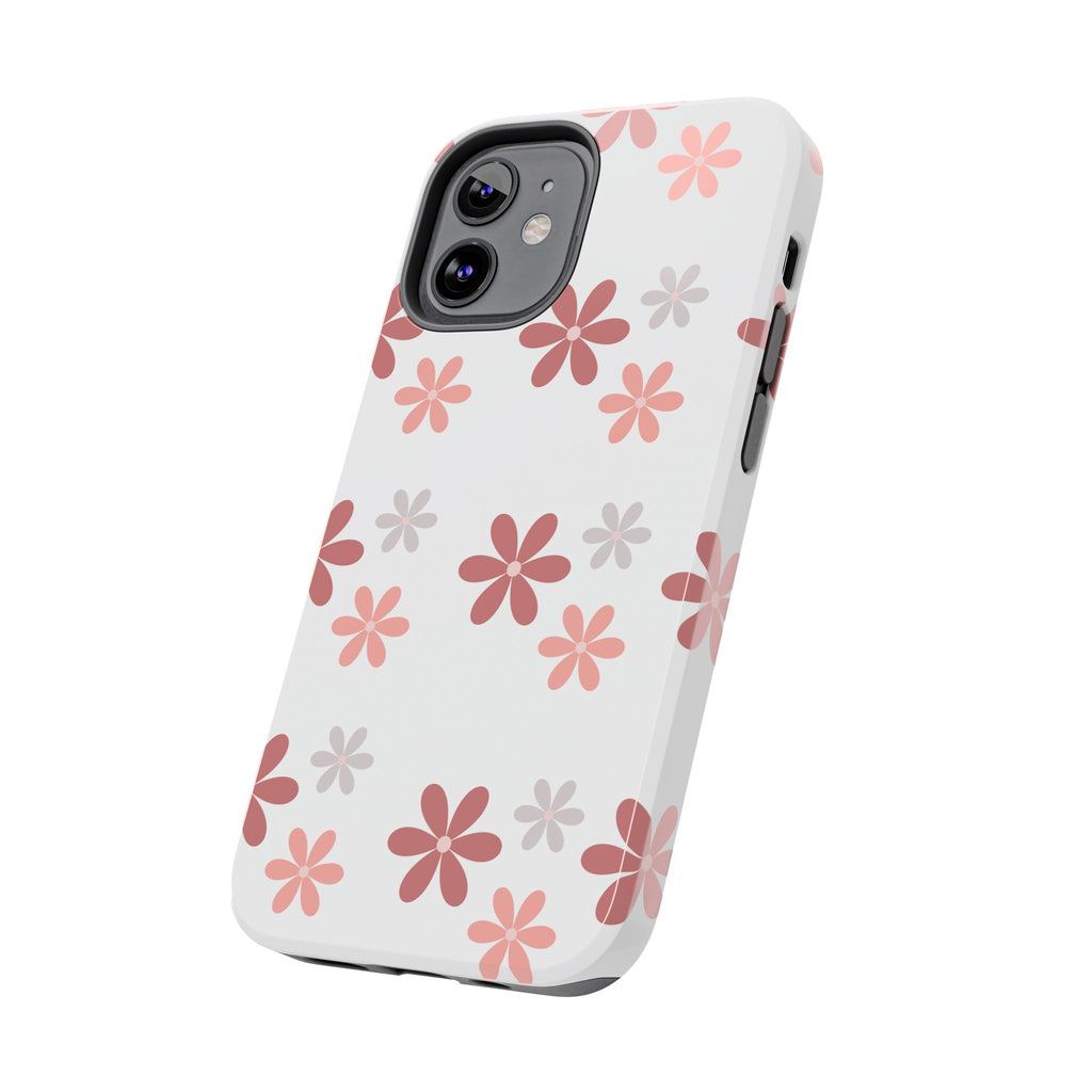 Floral Daisy Tough Phone Case — Pink Retro Flower Pattern, Protective Shockproof Phone Cover
