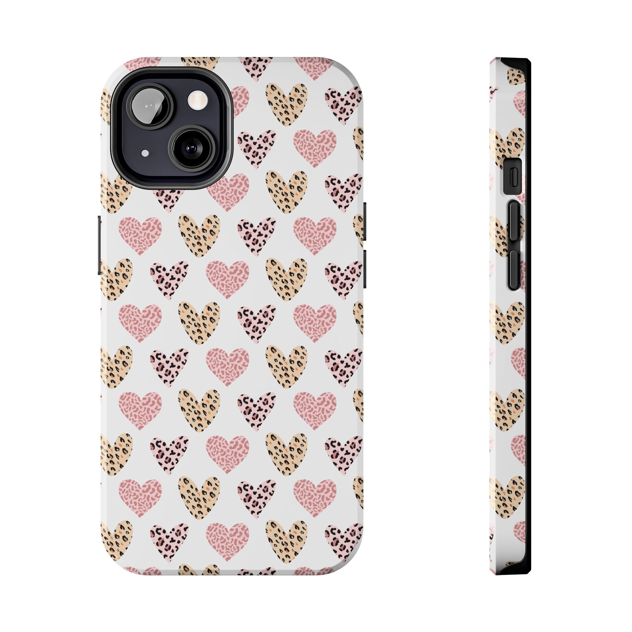 Heart Leopard Tough Phone Case — Pink & Gold Animal Print Protective Phone Cover