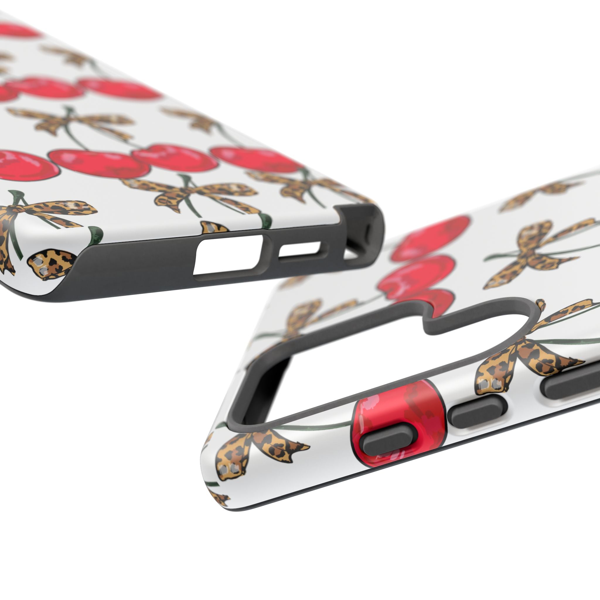 Cherry Pattern Phone Case — Retro Red Cherries with Leopard Bow iPhone Case