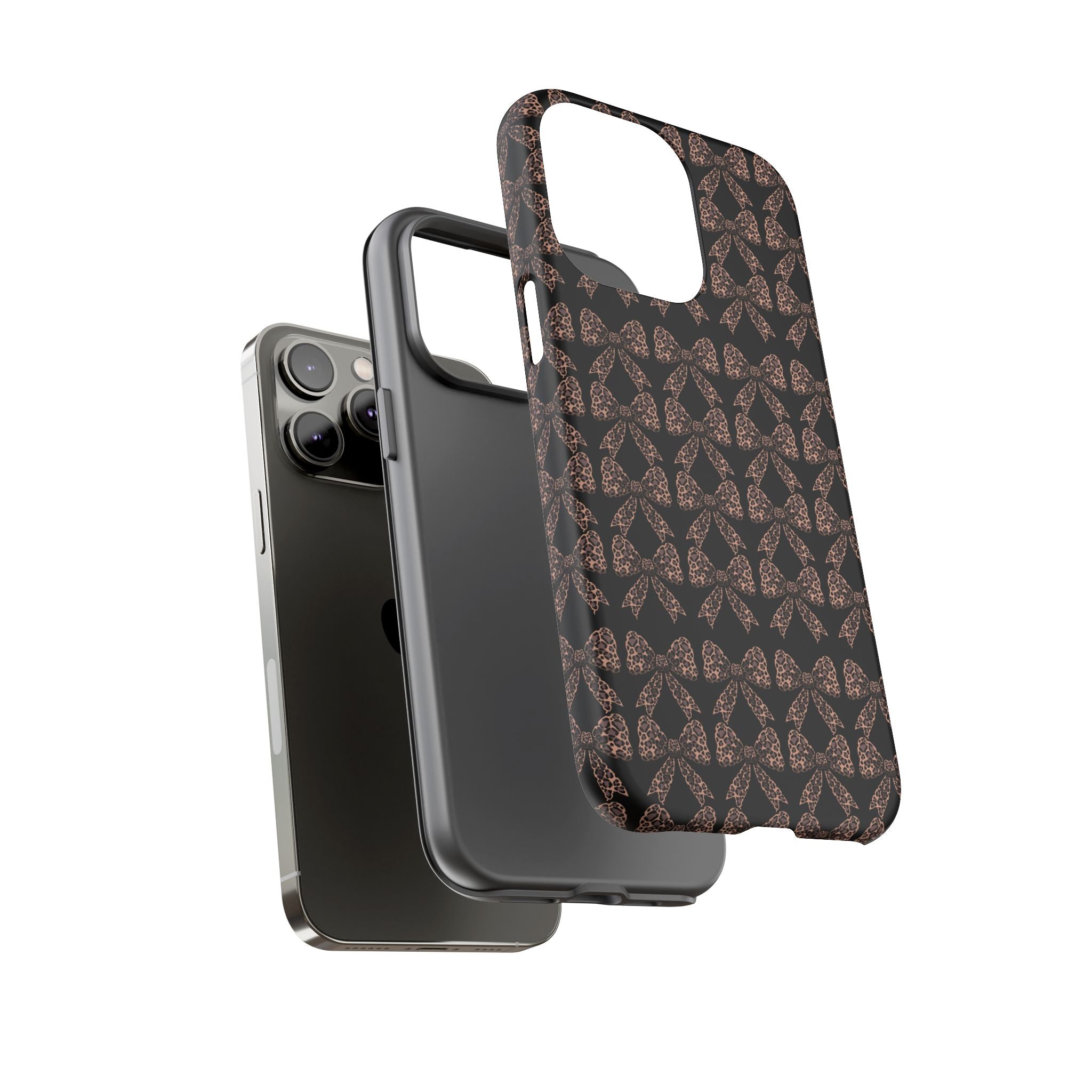 Leopard Print Bow Tough Phone Case — Black & Gold Pattern