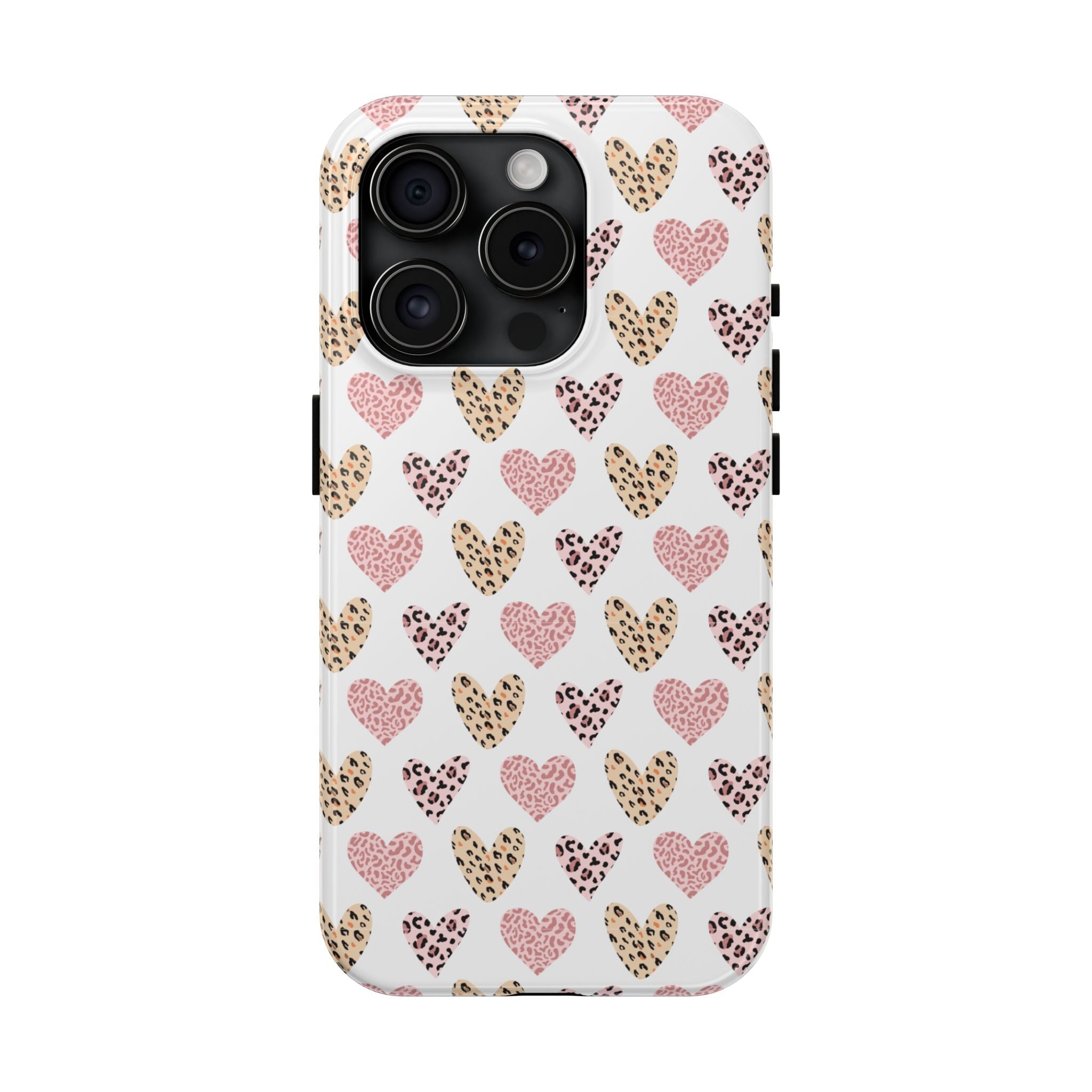 Heart Leopard Tough Phone Case — Pink & Gold Animal Print Protective Phone Cover