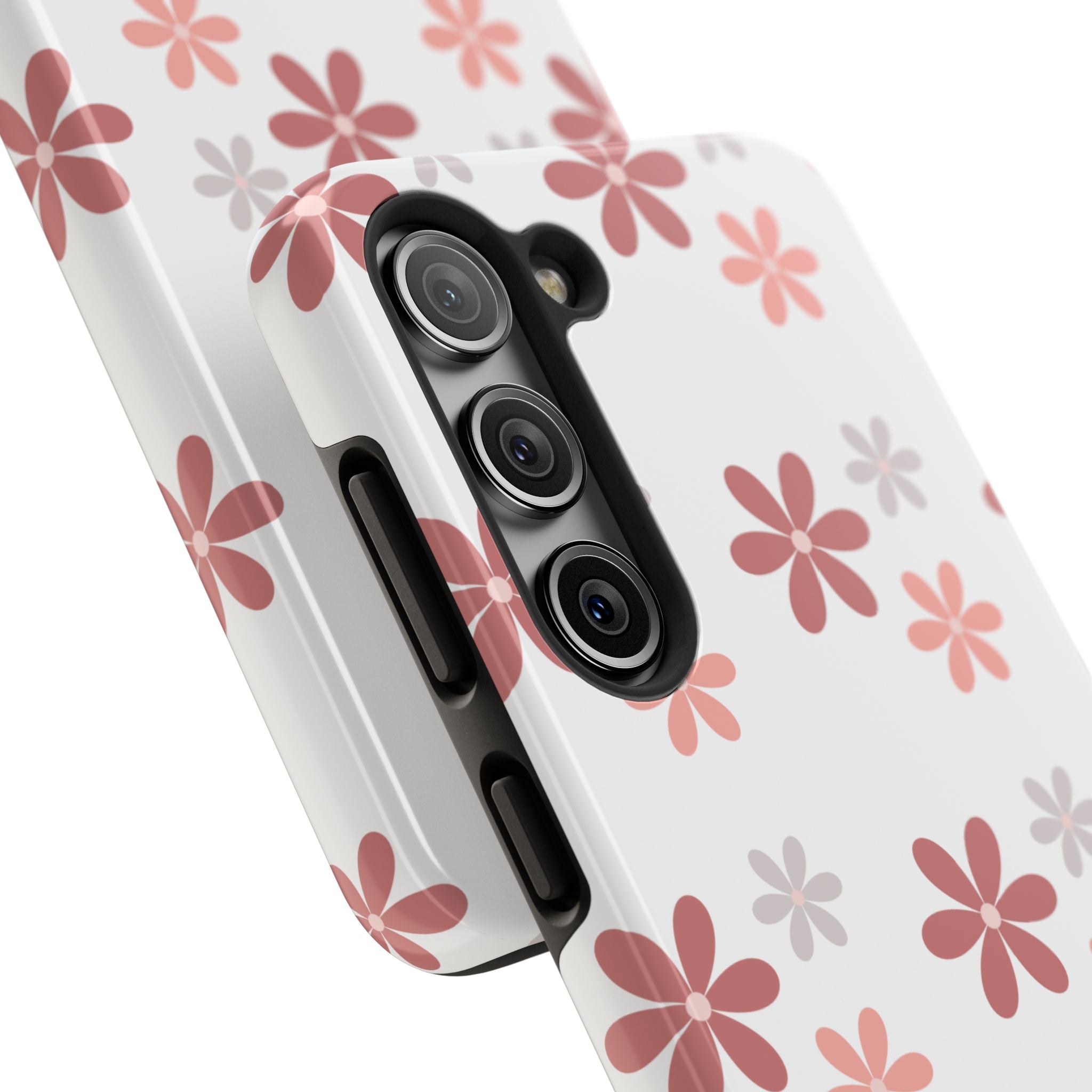 Floral Daisy Tough Phone Case — Pink Retro Flower Pattern, Protective Shockproof Phone Cover