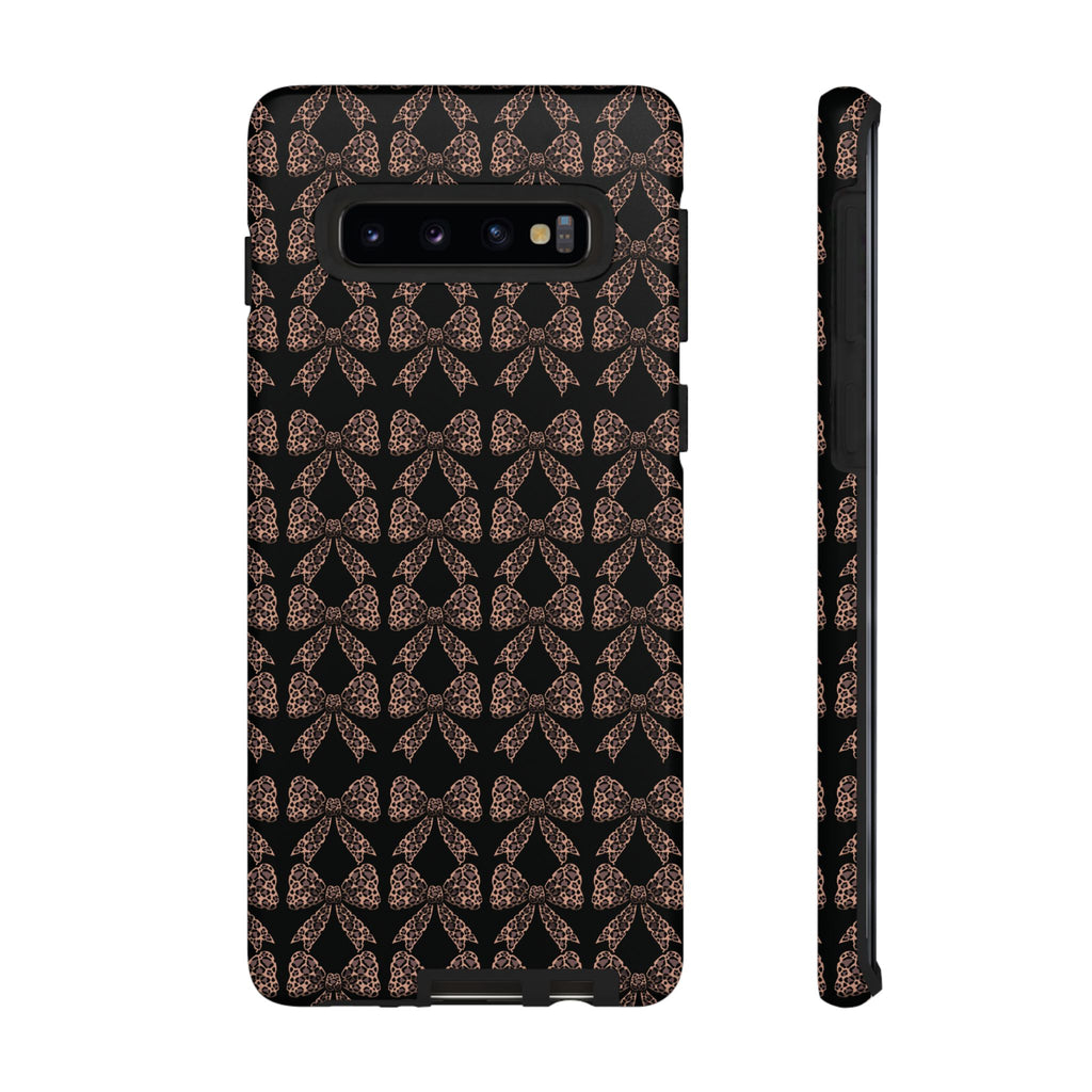 Leopard Print Bow Tough Phone Case — Black & Gold Pattern