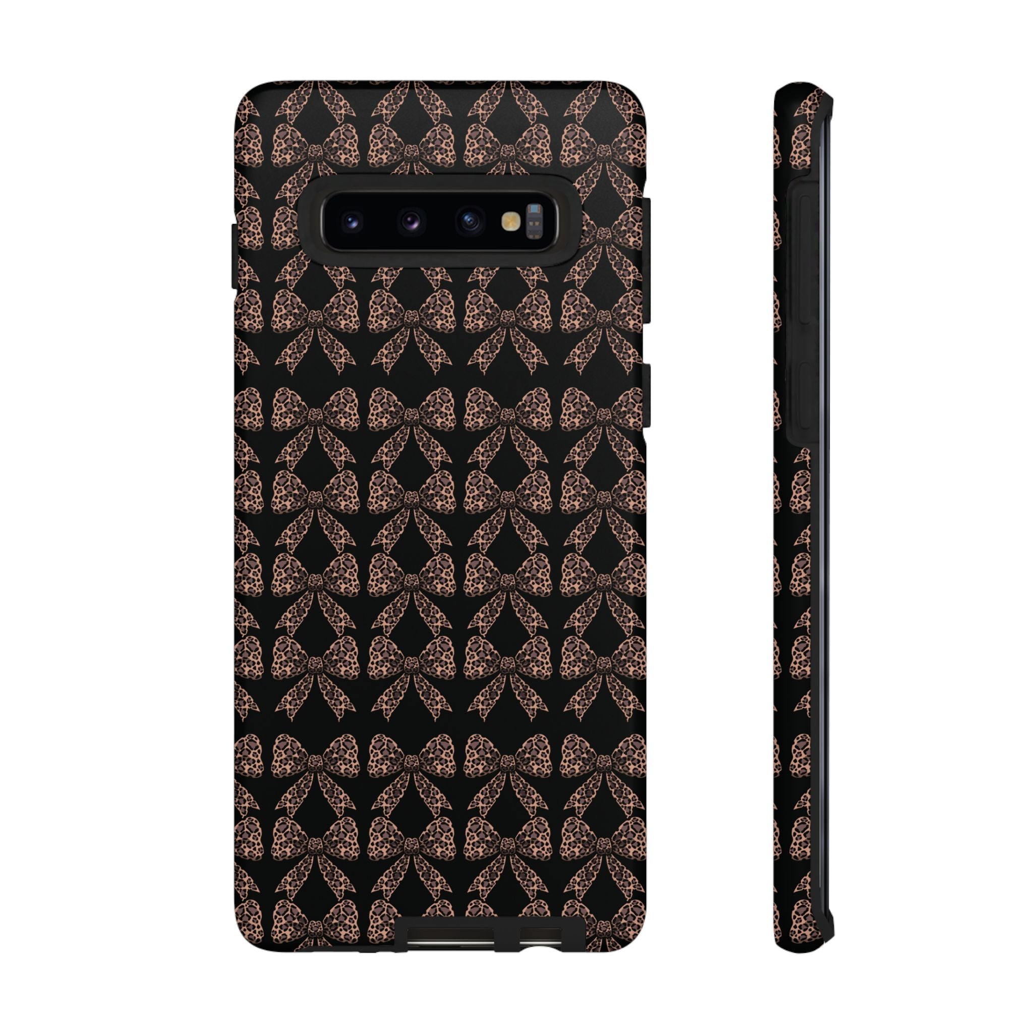 Leopard Print Bow Tough Phone Case — Black & Gold Pattern