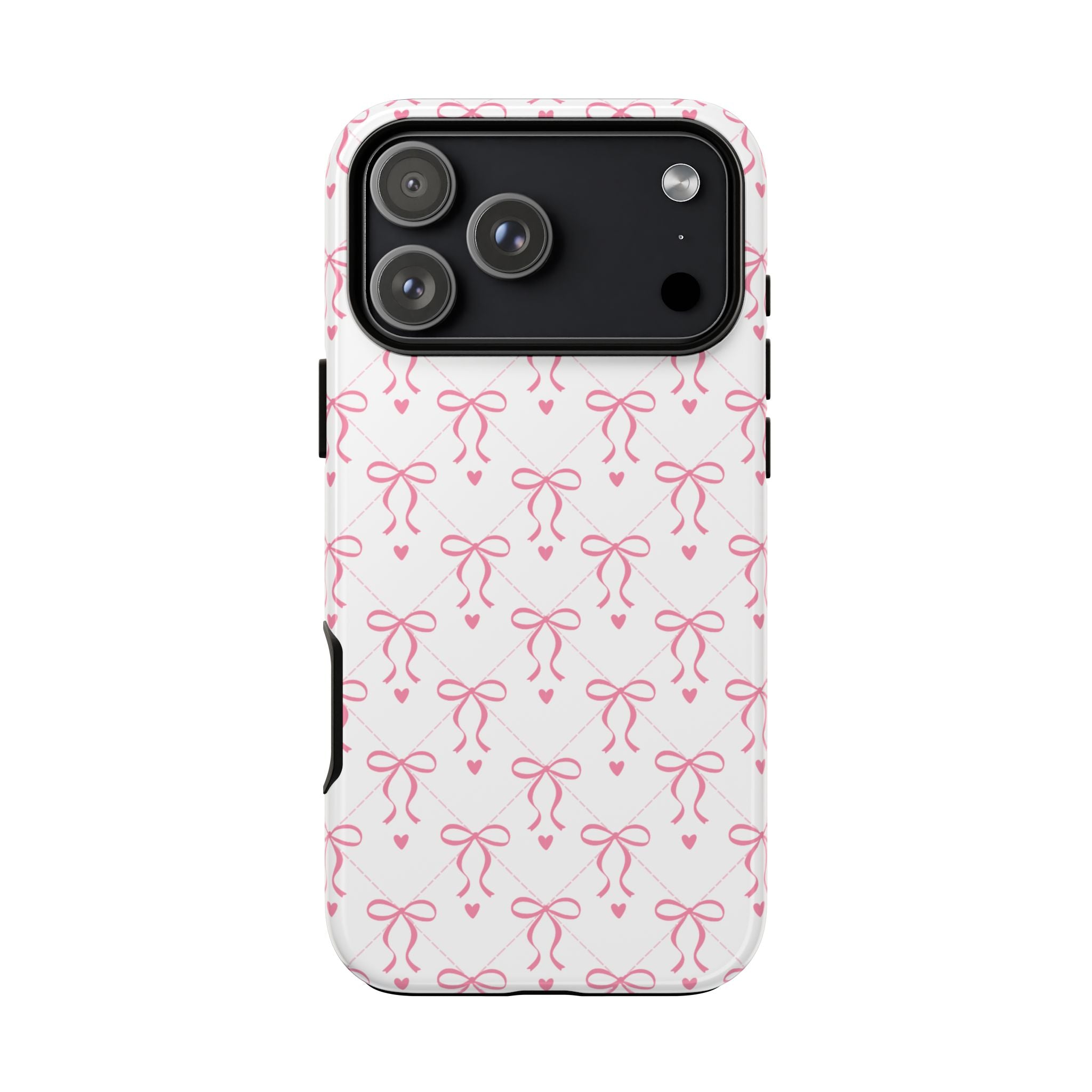 Pink Bow Pattern Phone Case — Cute Feminine Tough Case