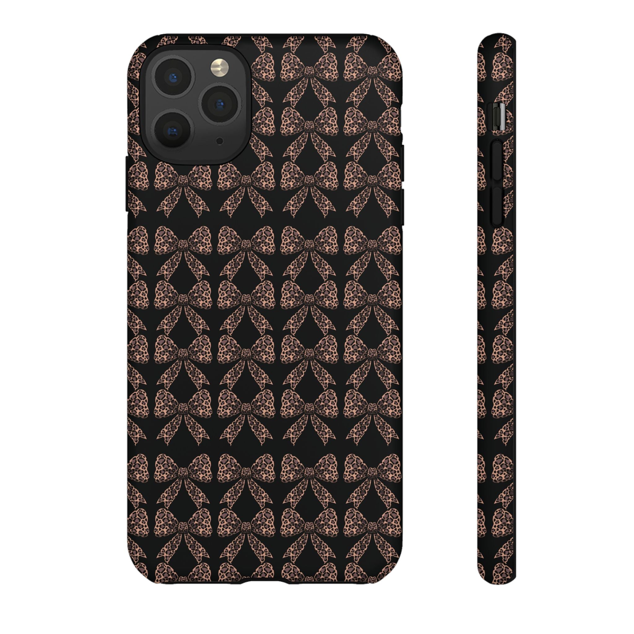 Leopard Print Bow Tough Phone Case — Black & Gold Pattern