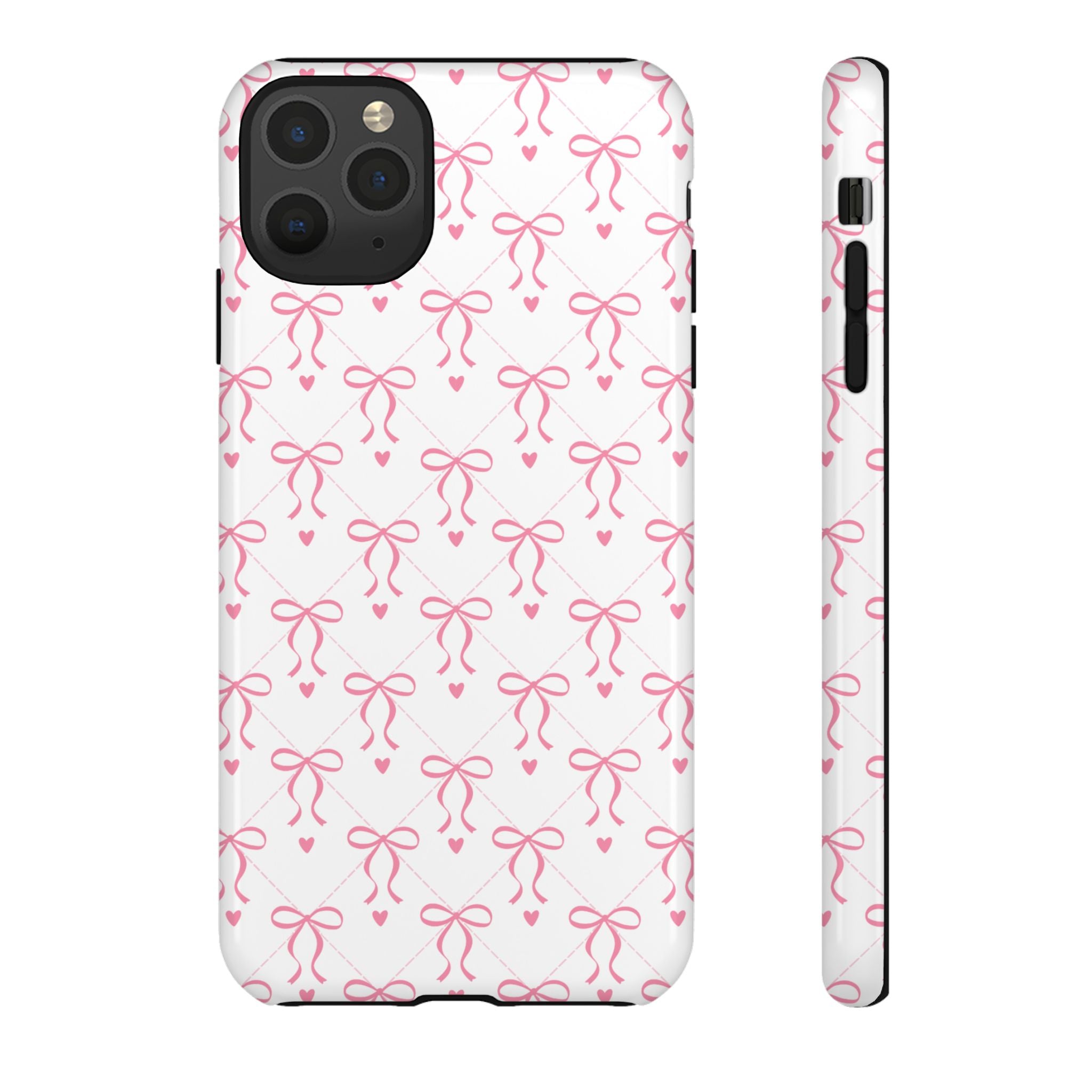 Pink Bow Pattern Phone Case — Cute Feminine Tough Case