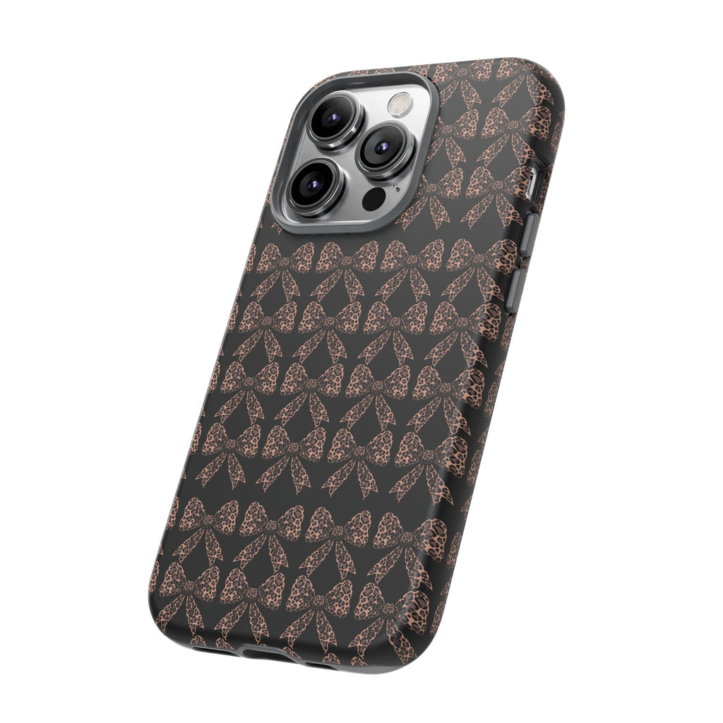 Leopard Print Bow Tough Phone Case — Black & Gold Pattern