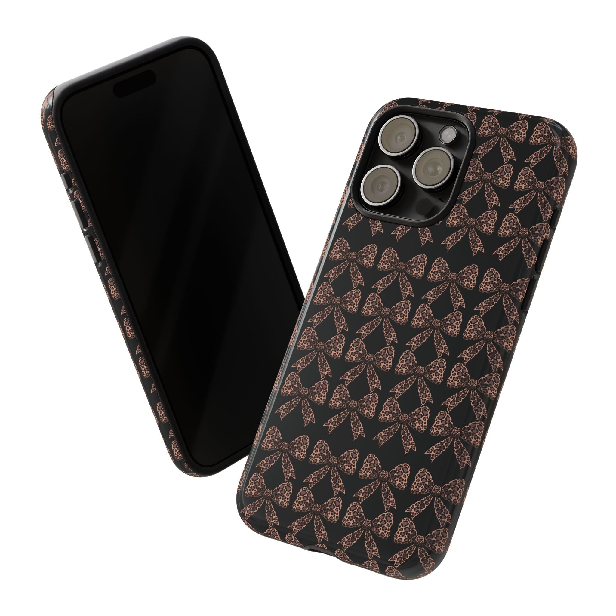 Leopard Print Bow Tough Phone Case — Black & Gold Pattern