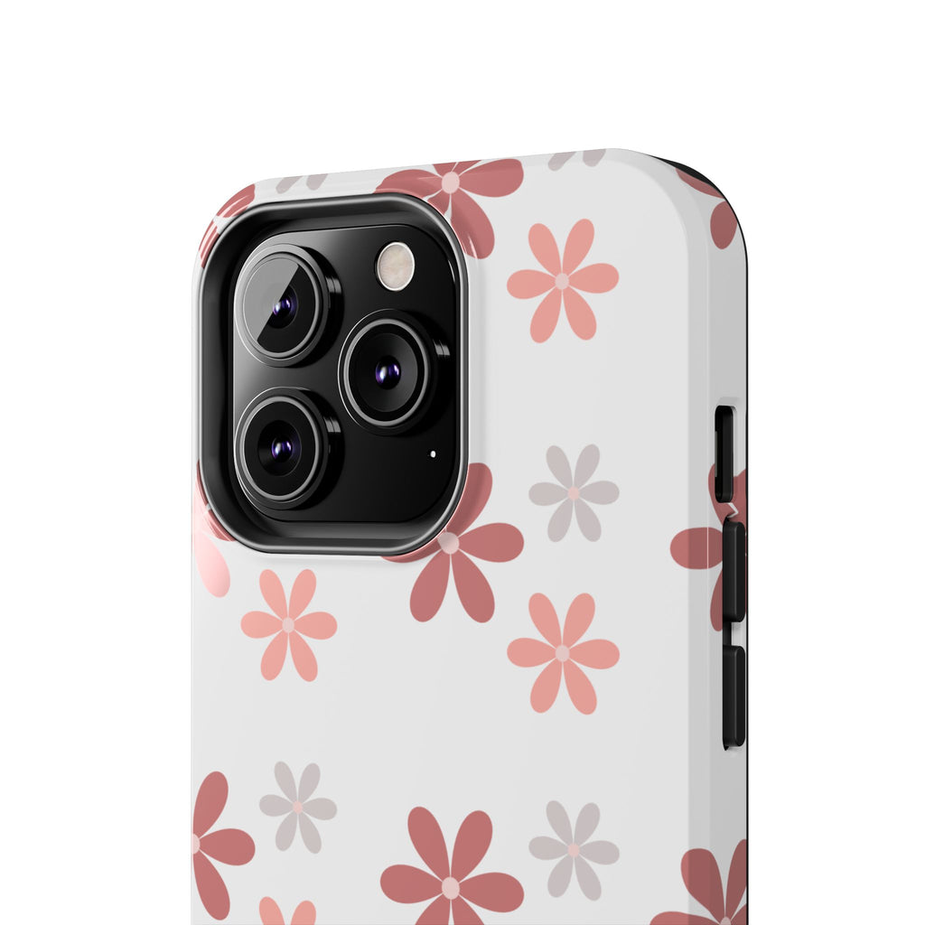 Floral Daisy Tough Phone Case — Pink Retro Flower Pattern, Protective Shockproof Phone Cover