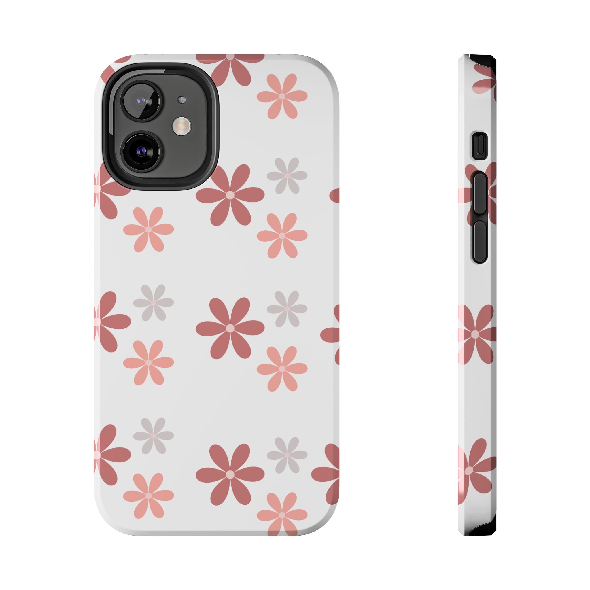 Floral Daisy Tough Phone Case — Pink Retro Flower Pattern, Protective Shockproof Phone Cover