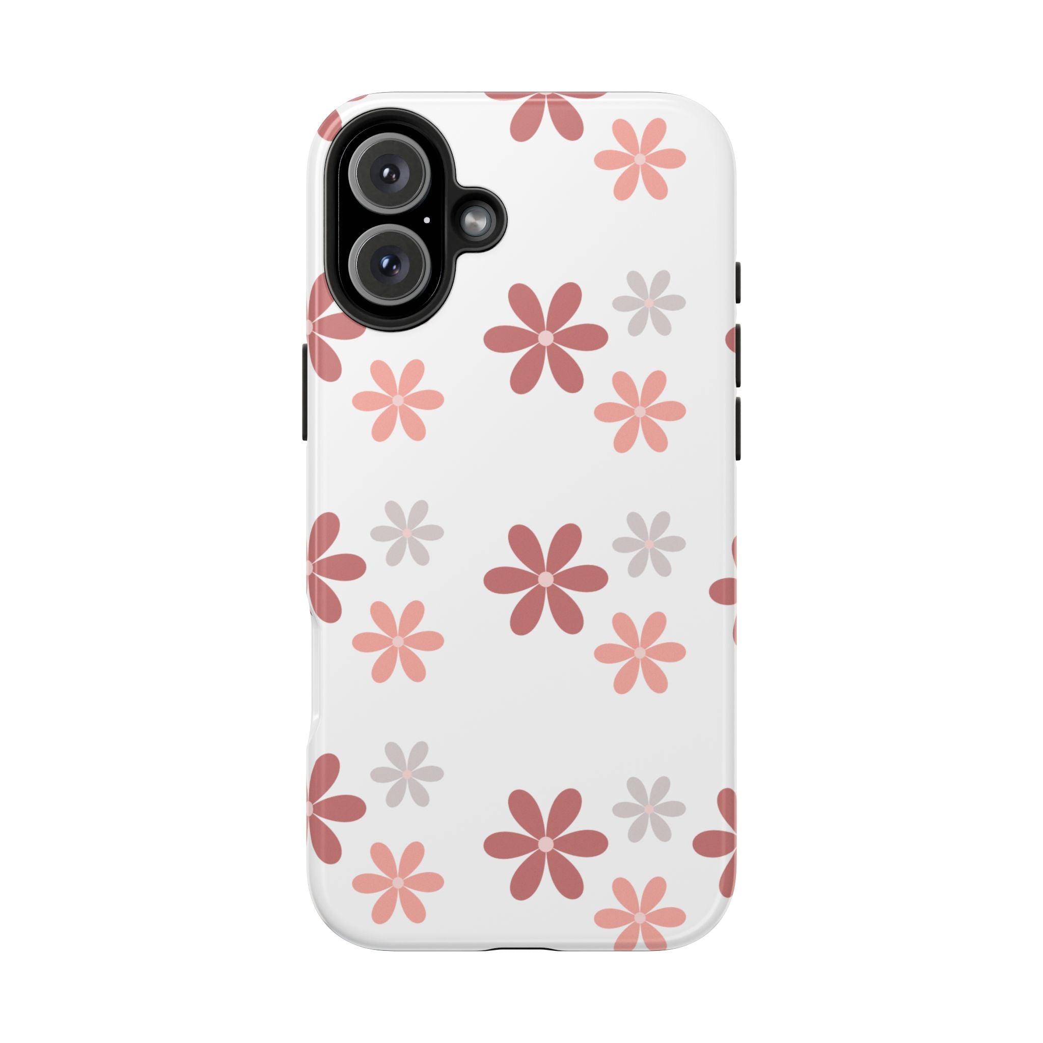 Floral Daisy Tough Phone Case — Pink Retro Flower Pattern, Protective Shockproof Phone Cover