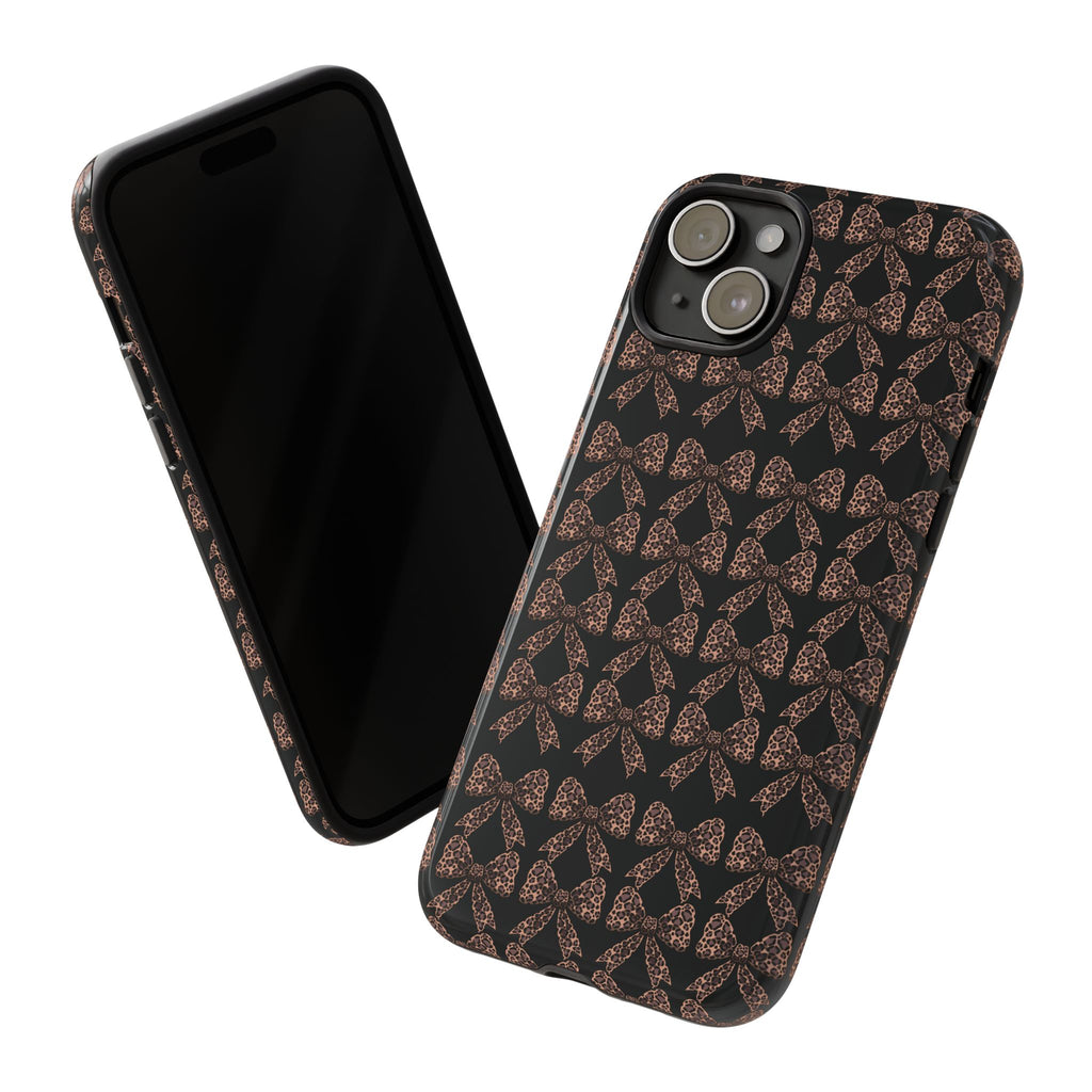 Leopard Print Bow Tough Phone Case — Black & Gold Pattern