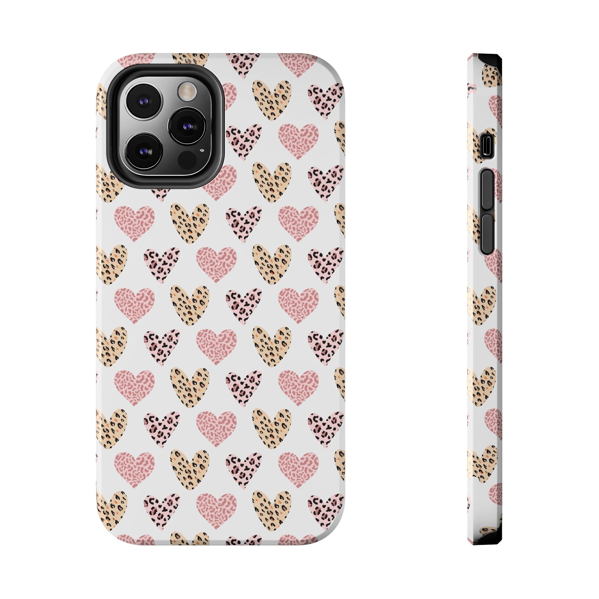 Heart Leopard Tough Phone Case — Pink & Gold Animal Print Protective Phone Cover