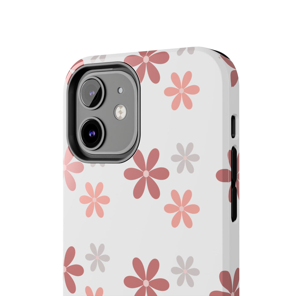 Floral Daisy Tough Phone Case — Pink Retro Flower Pattern, Protective Shockproof Phone Cover