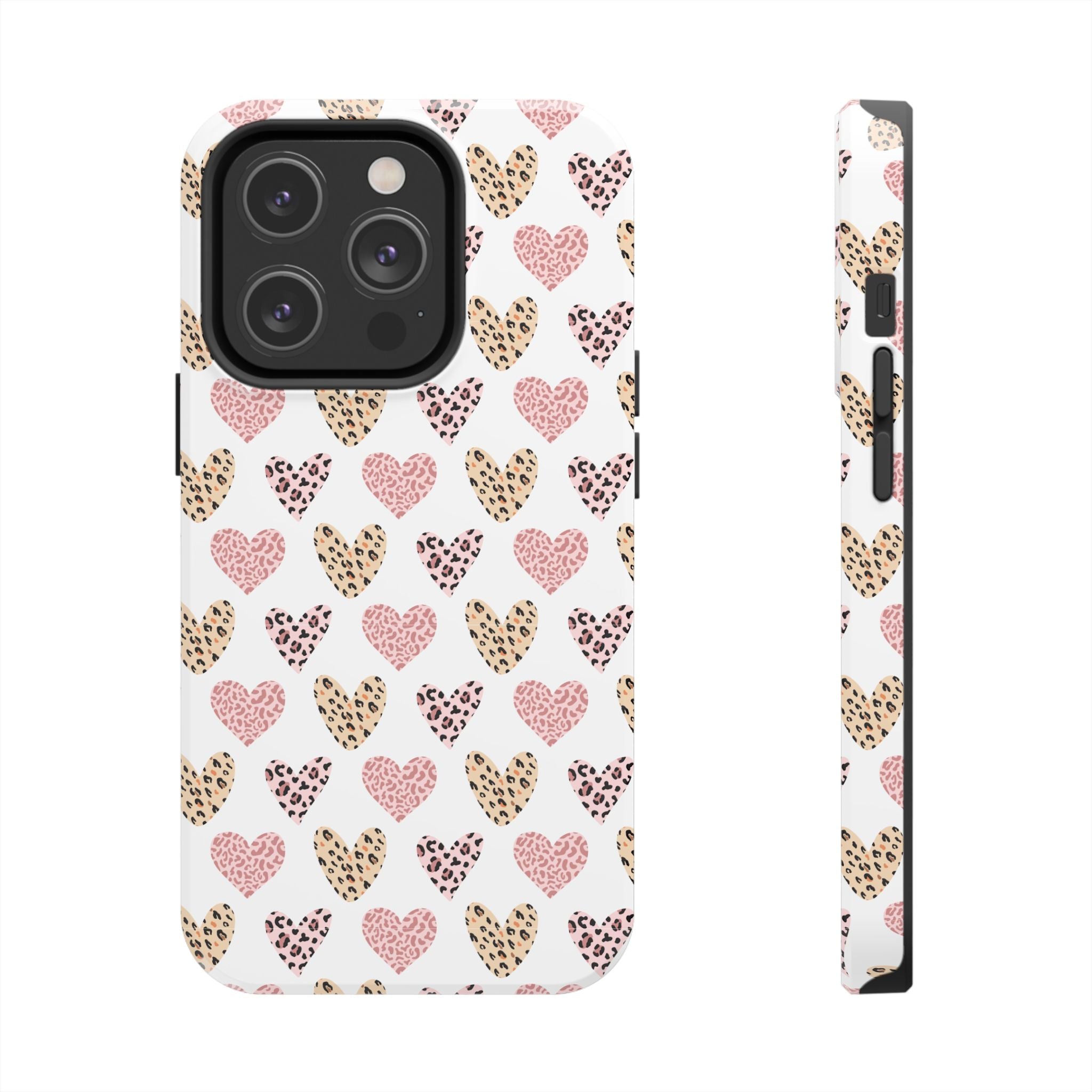 Heart Leopard Tough Phone Case — Pink & Gold Animal Print Protective Phone Cover